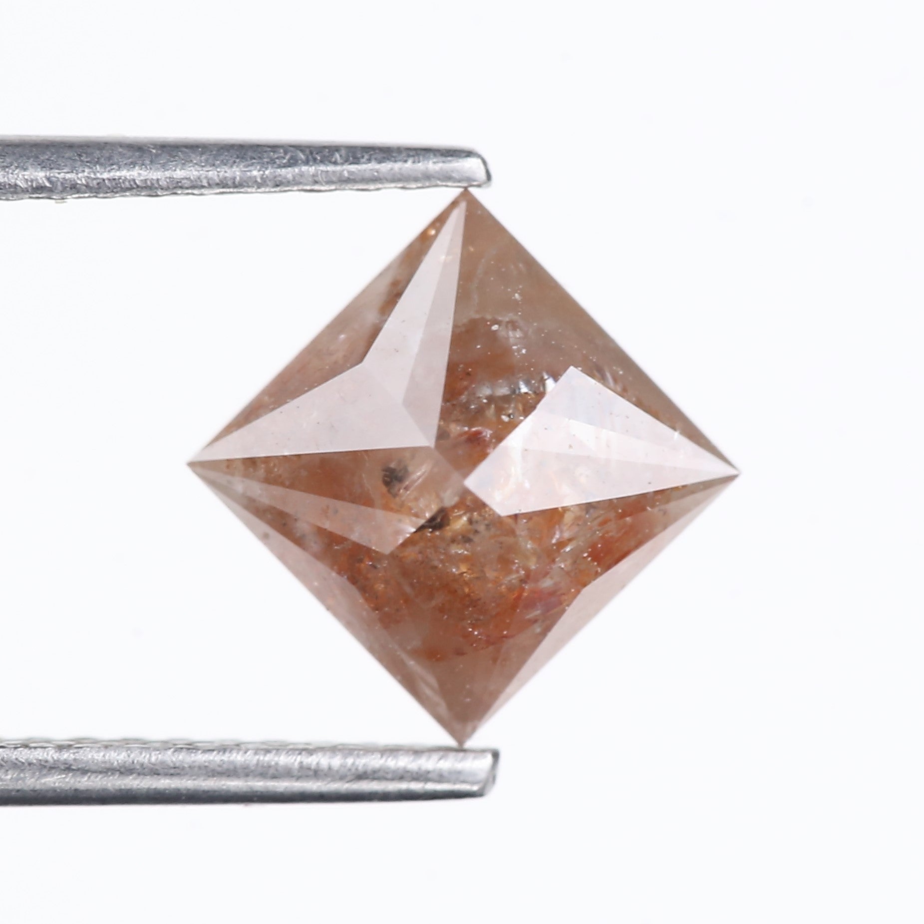 2.14 Carat Natural Peach Orange Princess Cut Salt Pepper Diamond 6.70 MM