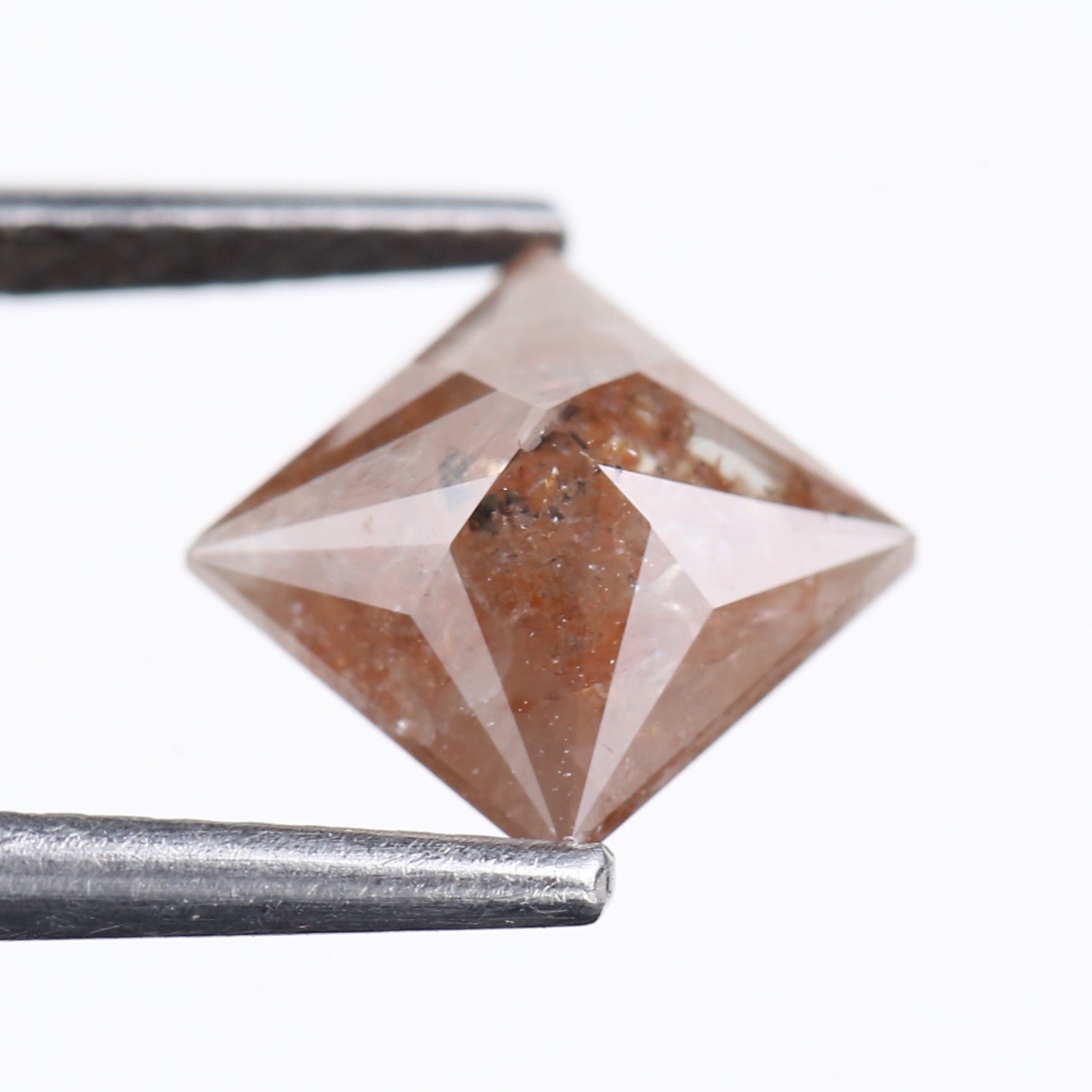 2.14 Carat Natural Peach Orange Princess Cut Salt Pepper Diamond 6.70 MM