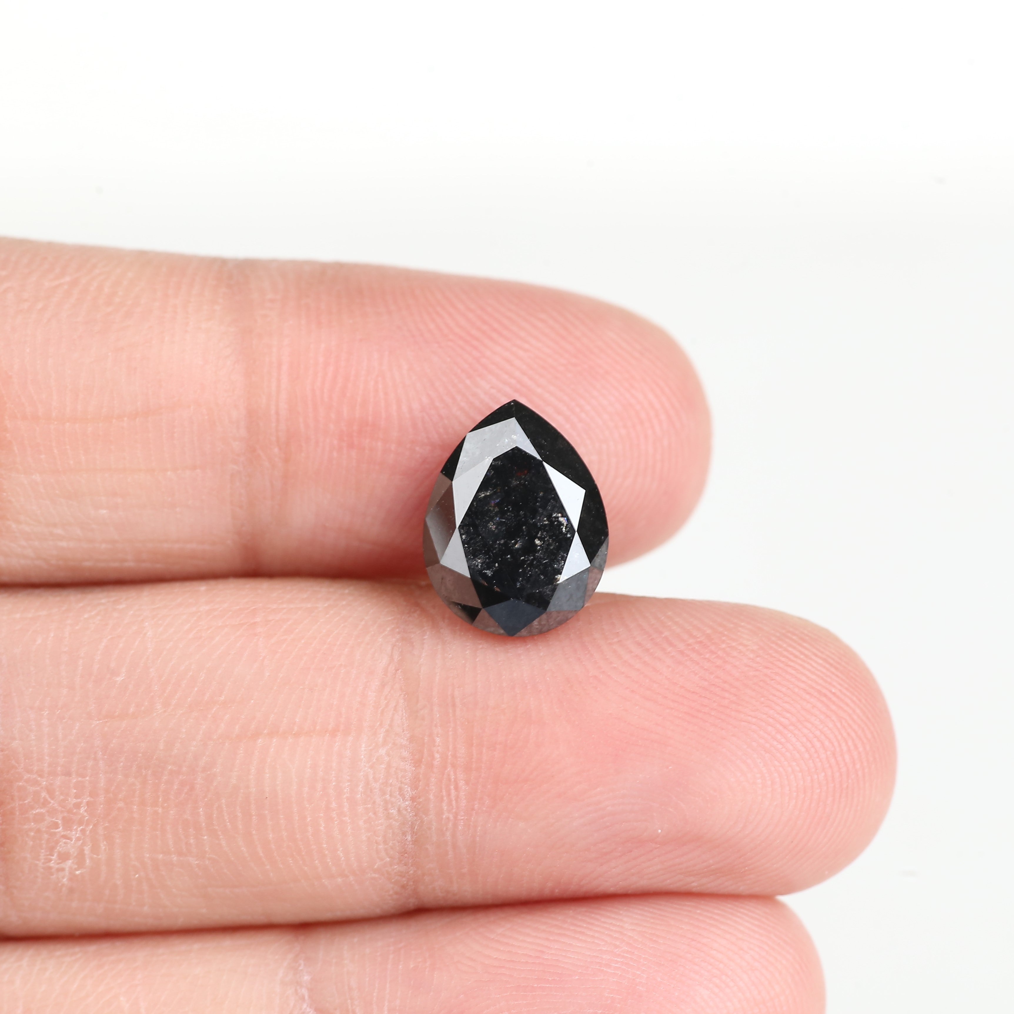 3.71 Carat Natural Pear Salt Pepper Black Diamond 11 MM