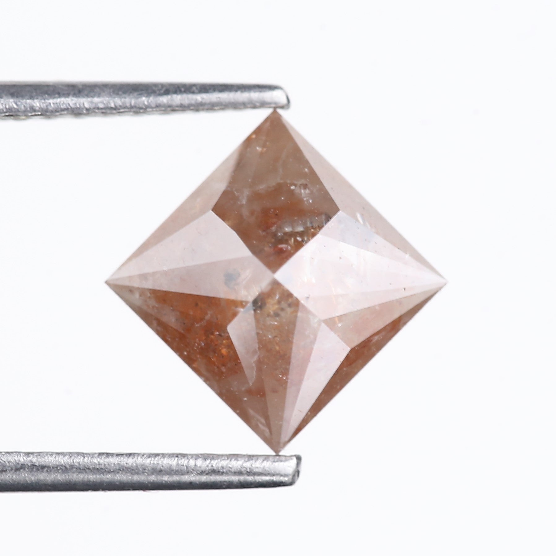 2.14 Carat Natural Peach Orange Princess Cut Salt Pepper Diamond 6.70 MM