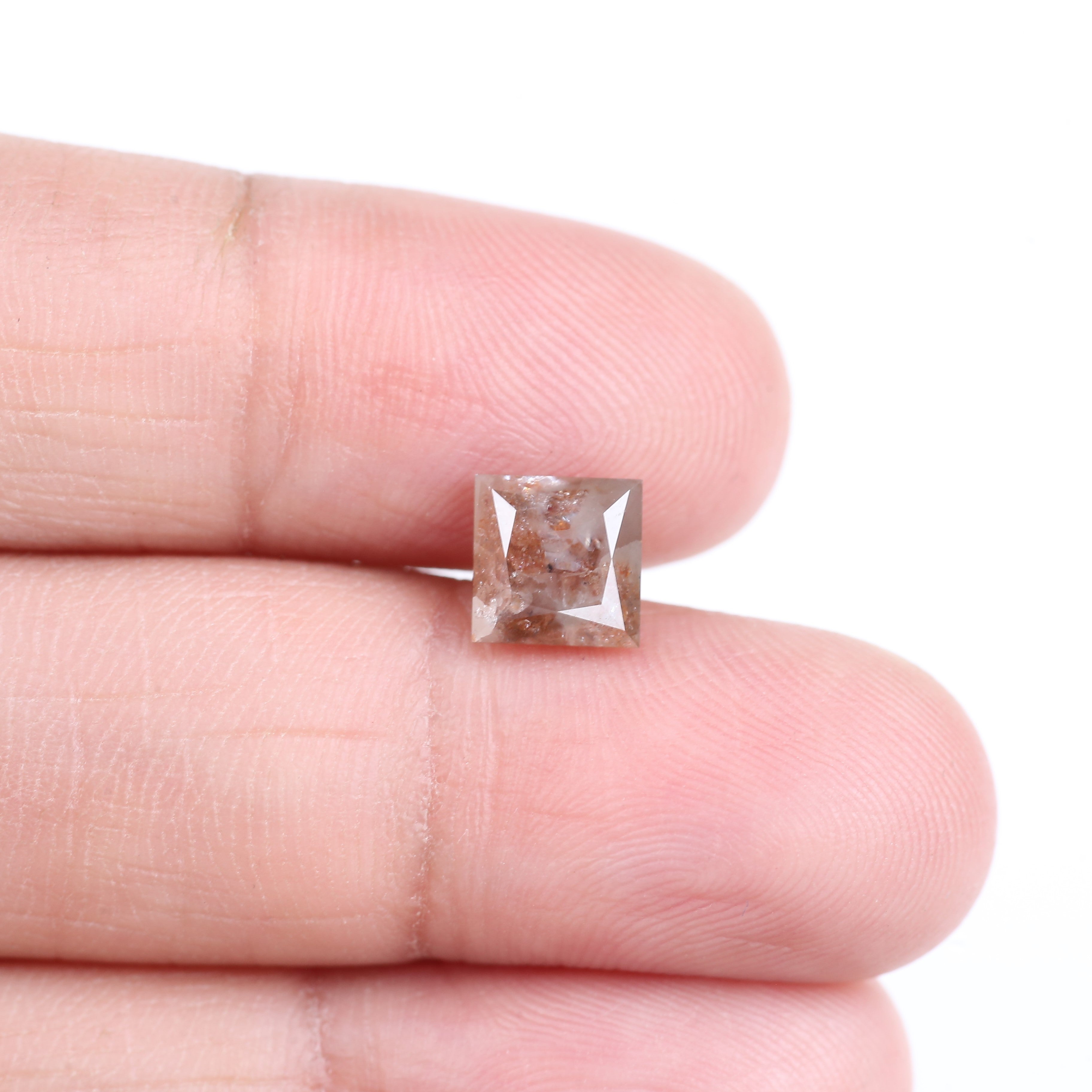 2.14 Carat Natural Peach Orange Princess Cut Salt Pepper Diamond 6.70 MM