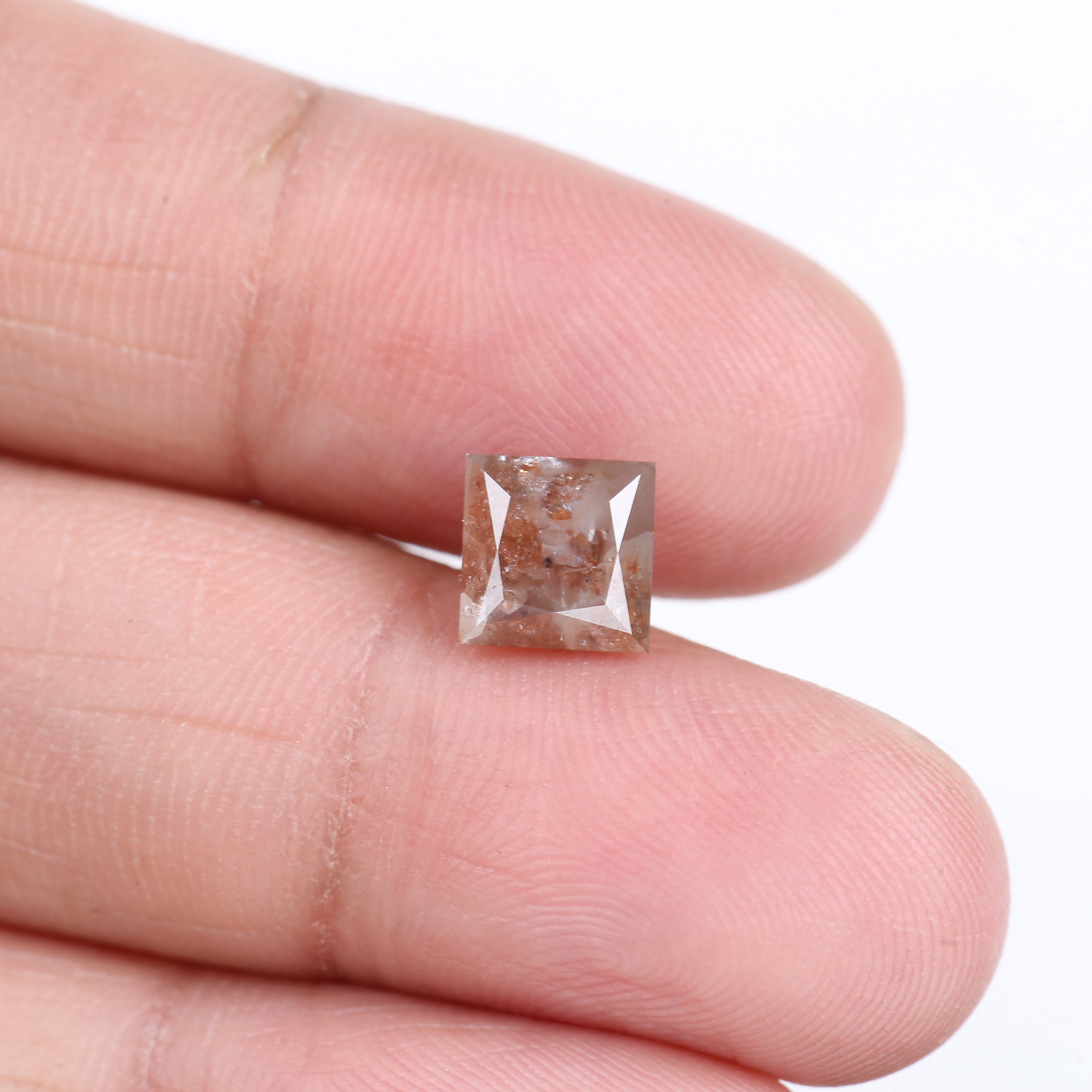 2.14 Carat Natural Peach Orange Princess Cut Salt Pepper Diamond 6.70 MM