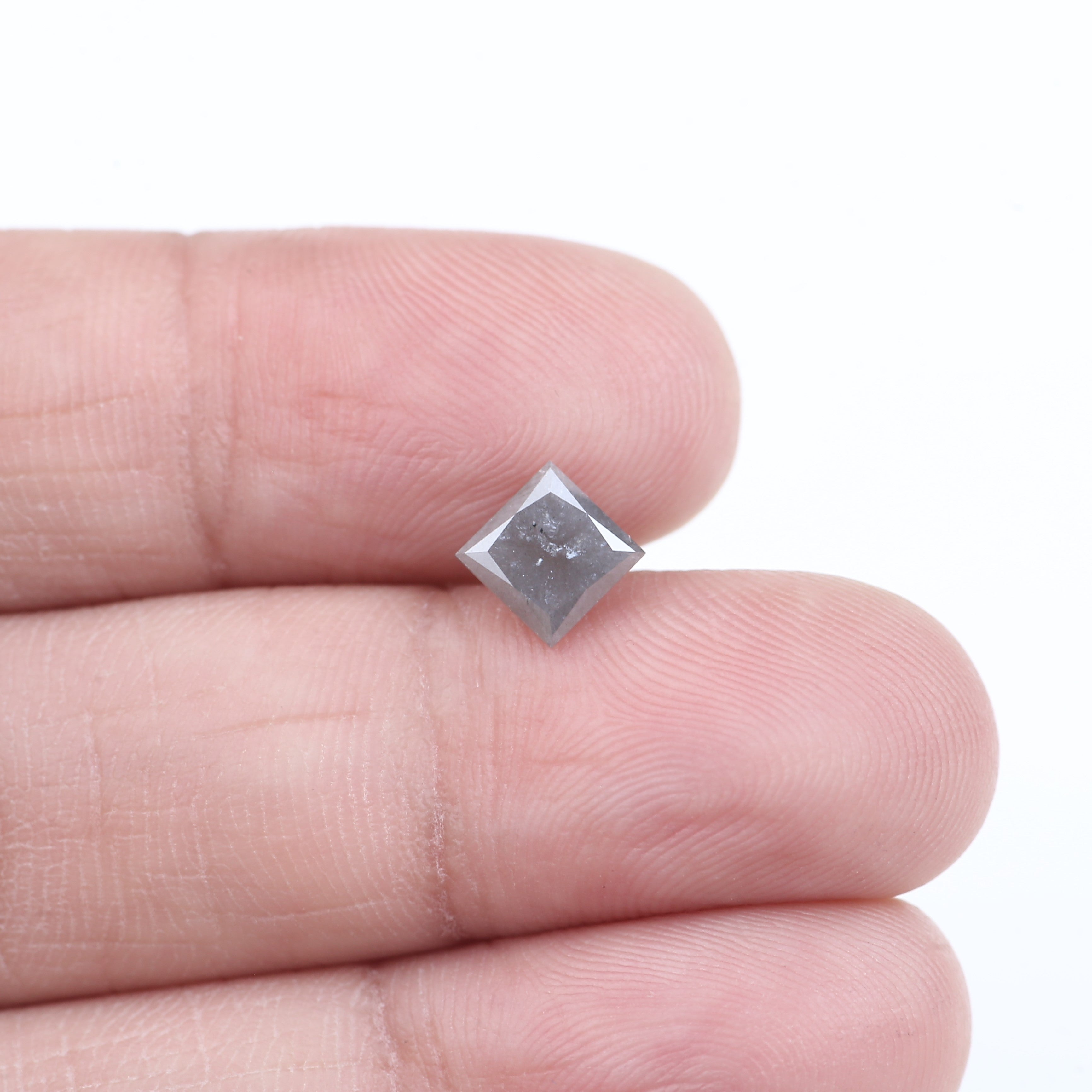 1.17 Carat Natural Grey Princess Cut Loose Salt And Pepper Diamond 5.57 MM