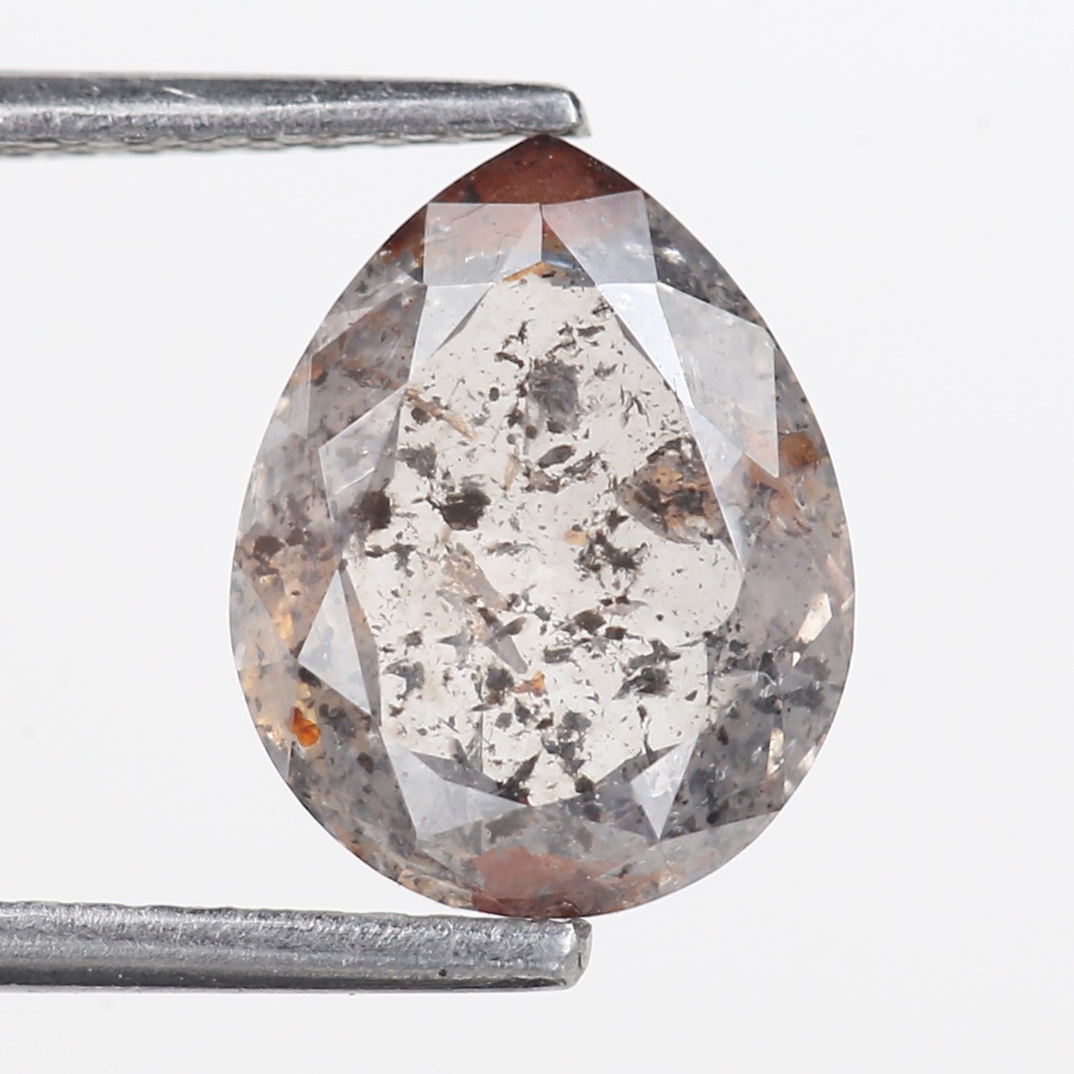 2.68 Carat Natural Salt And Pepper Grey Red Pear Cut Diamond 10.07 MM