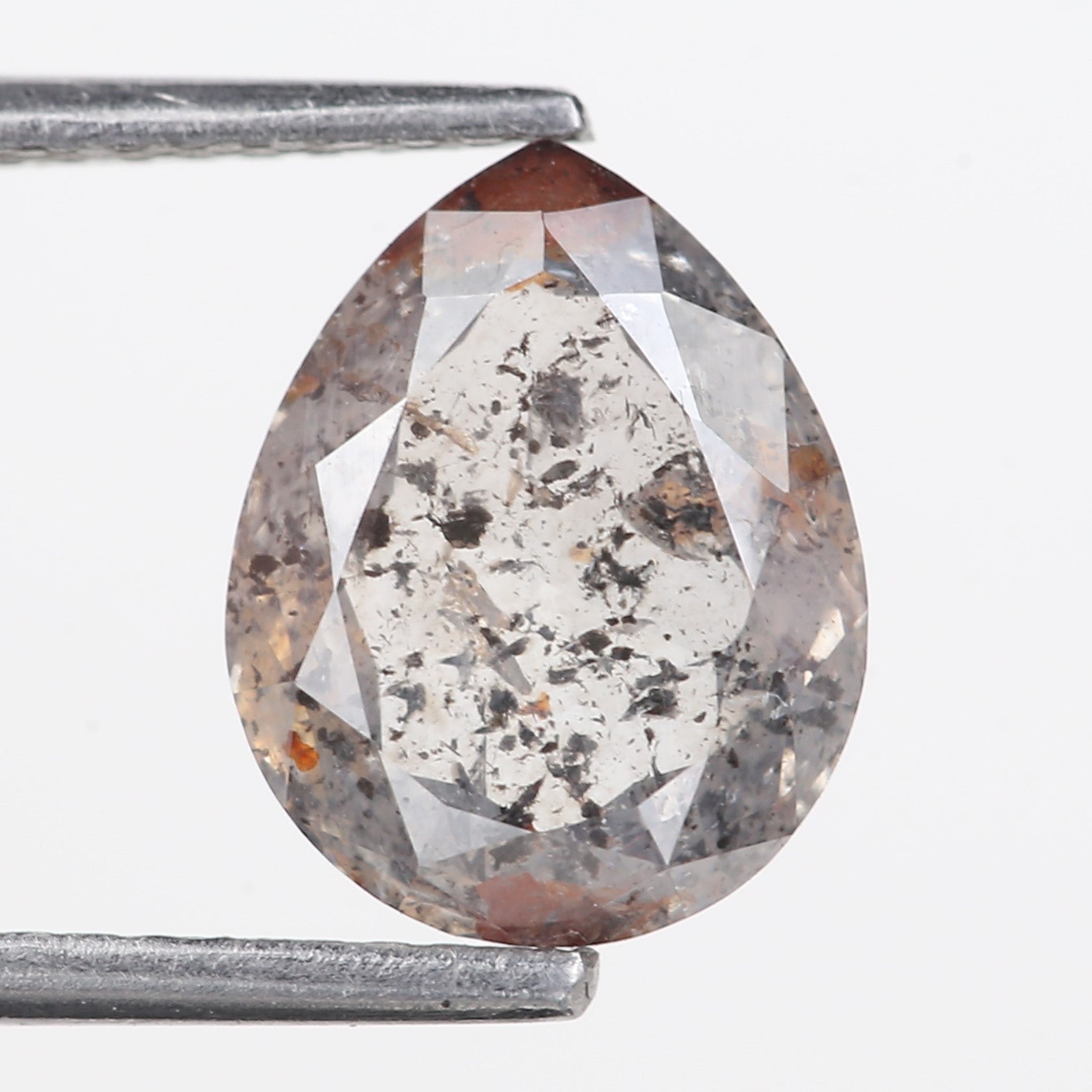 2.68 Carat Natural Salt And Pepper Grey Red Pear Cut Diamond 10.07 MM