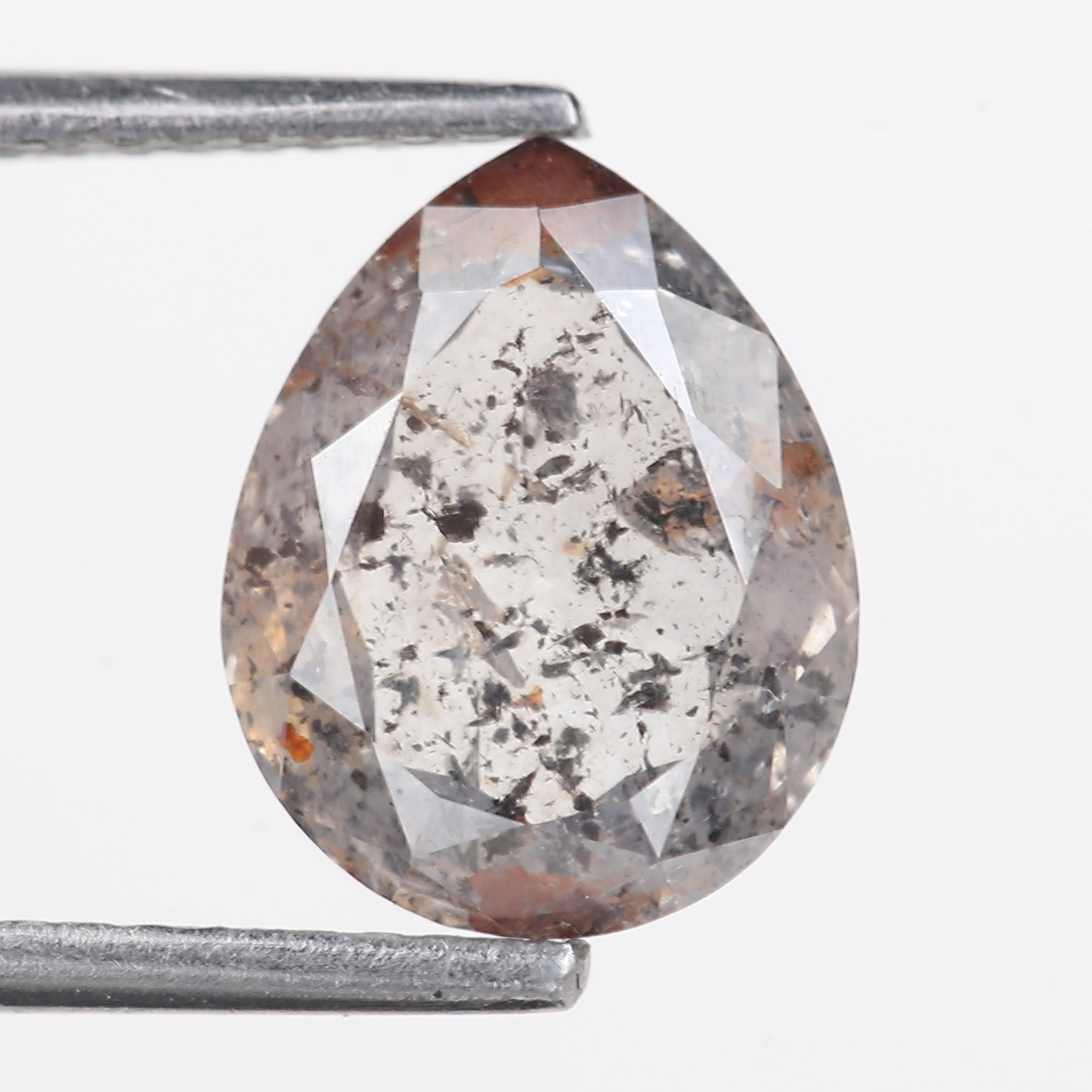2.68 Carat Natural Salt And Pepper Grey Red Pear Cut Diamond 10.07 MM