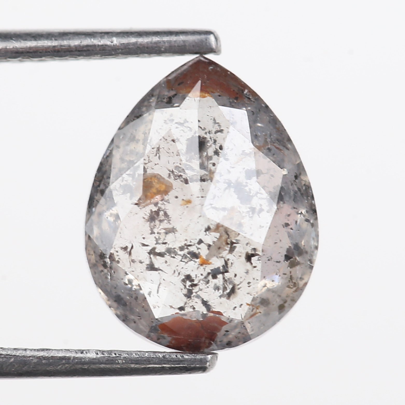 2.68 Carat Natural Salt And Pepper Grey Red Pear Cut Diamond 10.07 MM