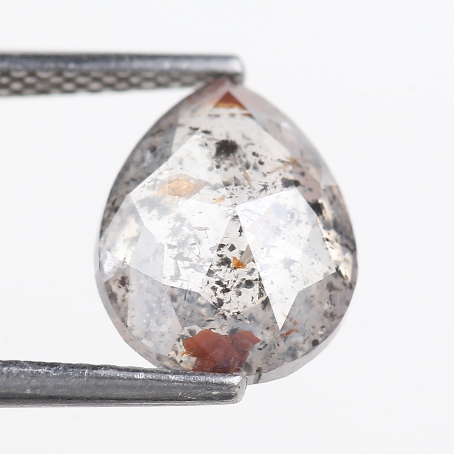2.68 Carat Natural Salt And Pepper Grey Red Pear Cut Diamond 10.07 MM