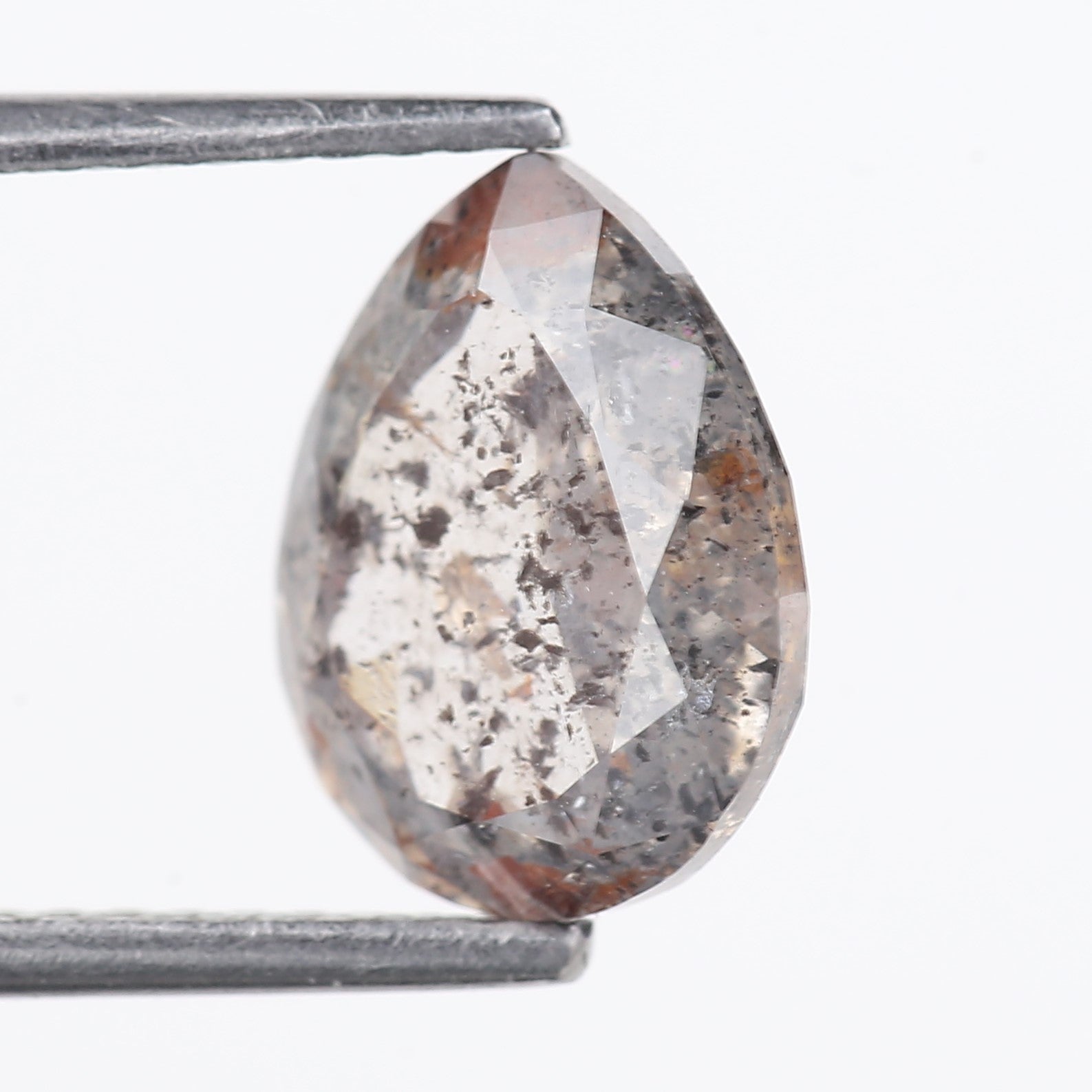 2.68 Carat Natural Salt And Pepper Grey Red Pear Cut Diamond 10.07 MM