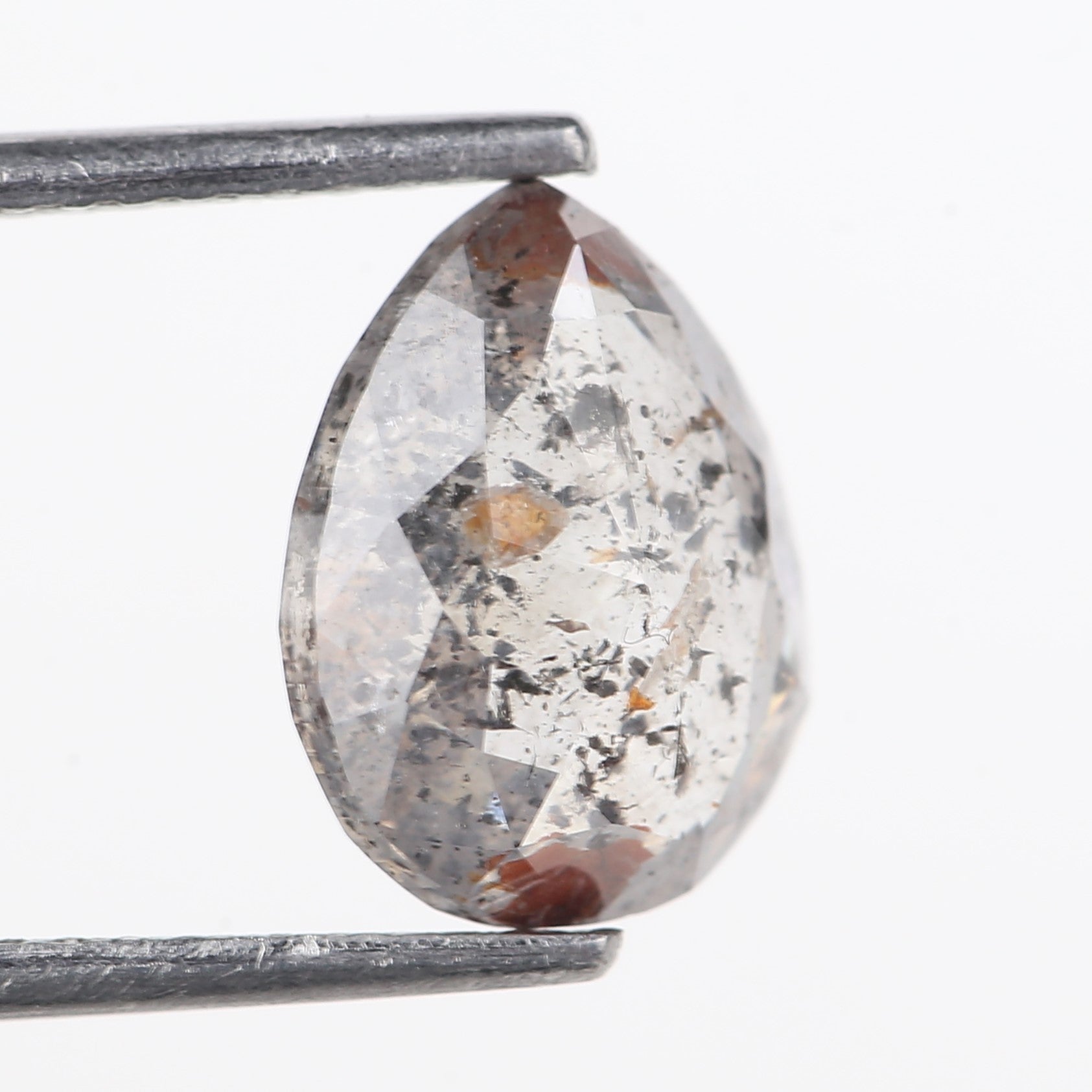 2.68 Carat Natural Salt And Pepper Grey Red Pear Cut Diamond 10.07 MM