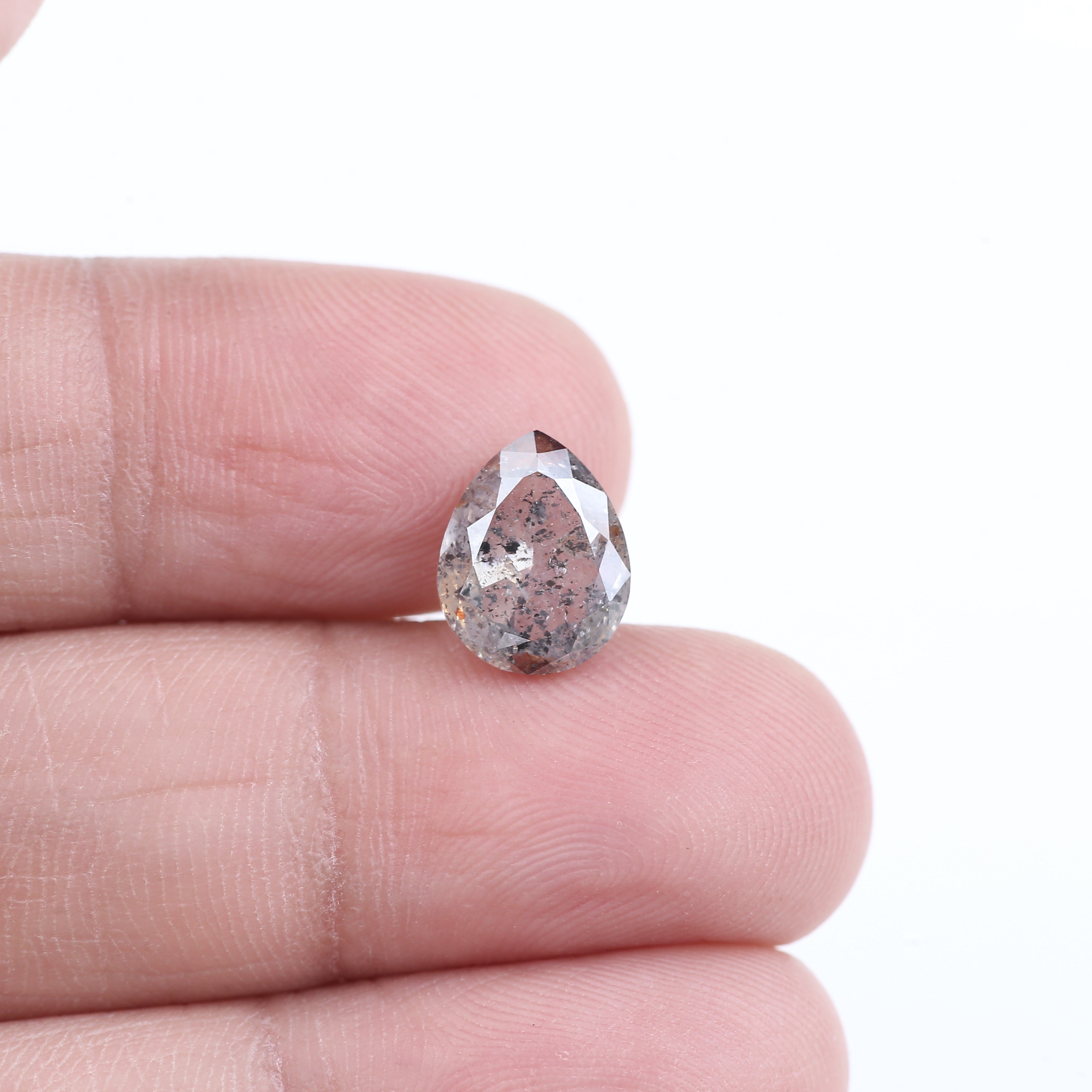 2.68 Carat Natural Salt And Pepper Grey Red Pear Cut Diamond 10.07 MM