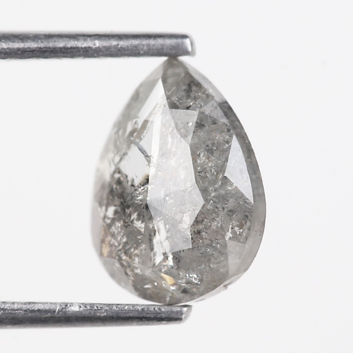 1.46 Carat Natural Icy Grey Pear Cut Salt And Pepper Diamond 8.09 MM