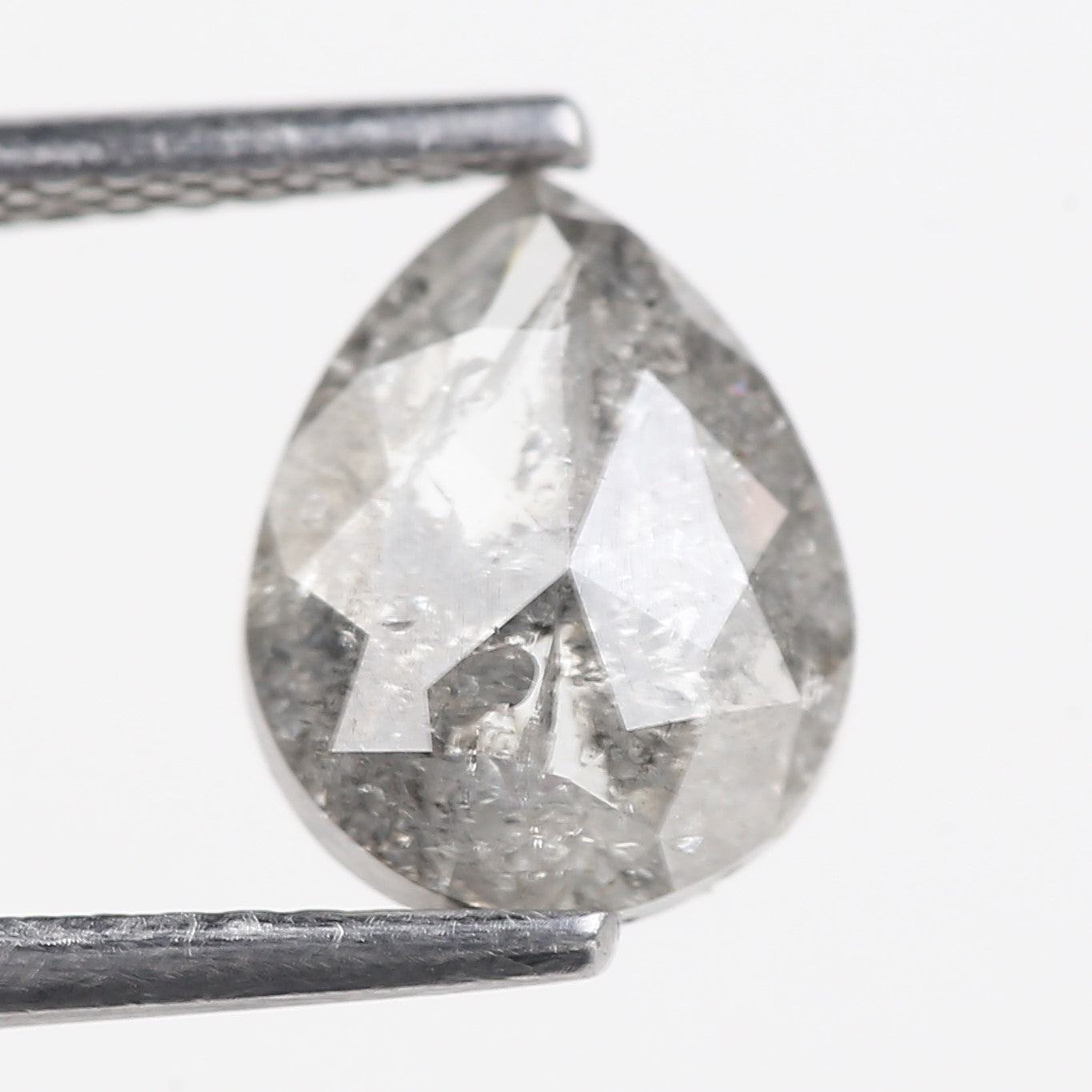 1.46 Carat Natural Icy Grey Pear Cut Salt And Pepper Diamond 8.09 MM
