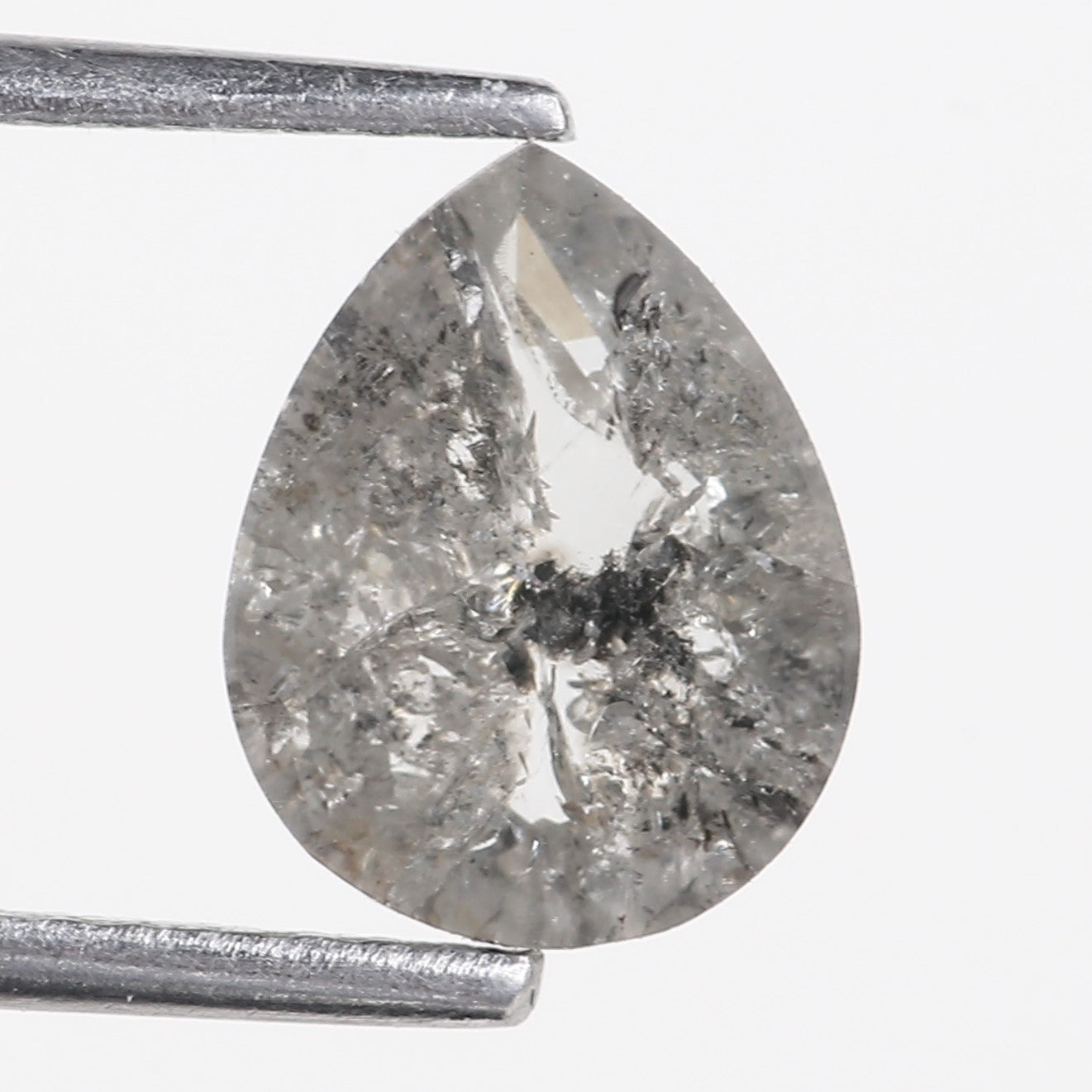 1.46 Carat Natural Icy Grey Pear Cut Salt And Pepper Diamond 8.09 MM