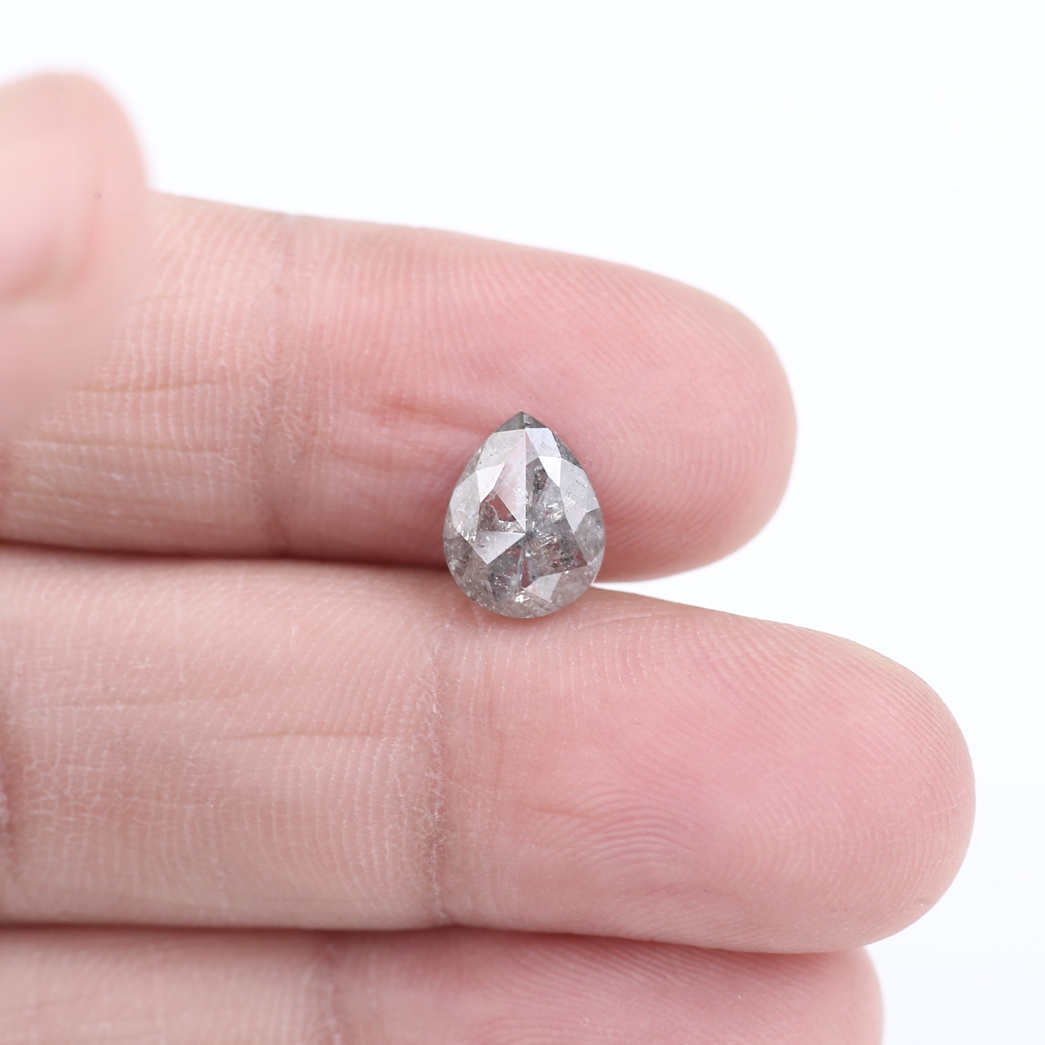 1.46 Carat Natural Icy Grey Pear Cut Salt And Pepper Diamond 8.09 MM