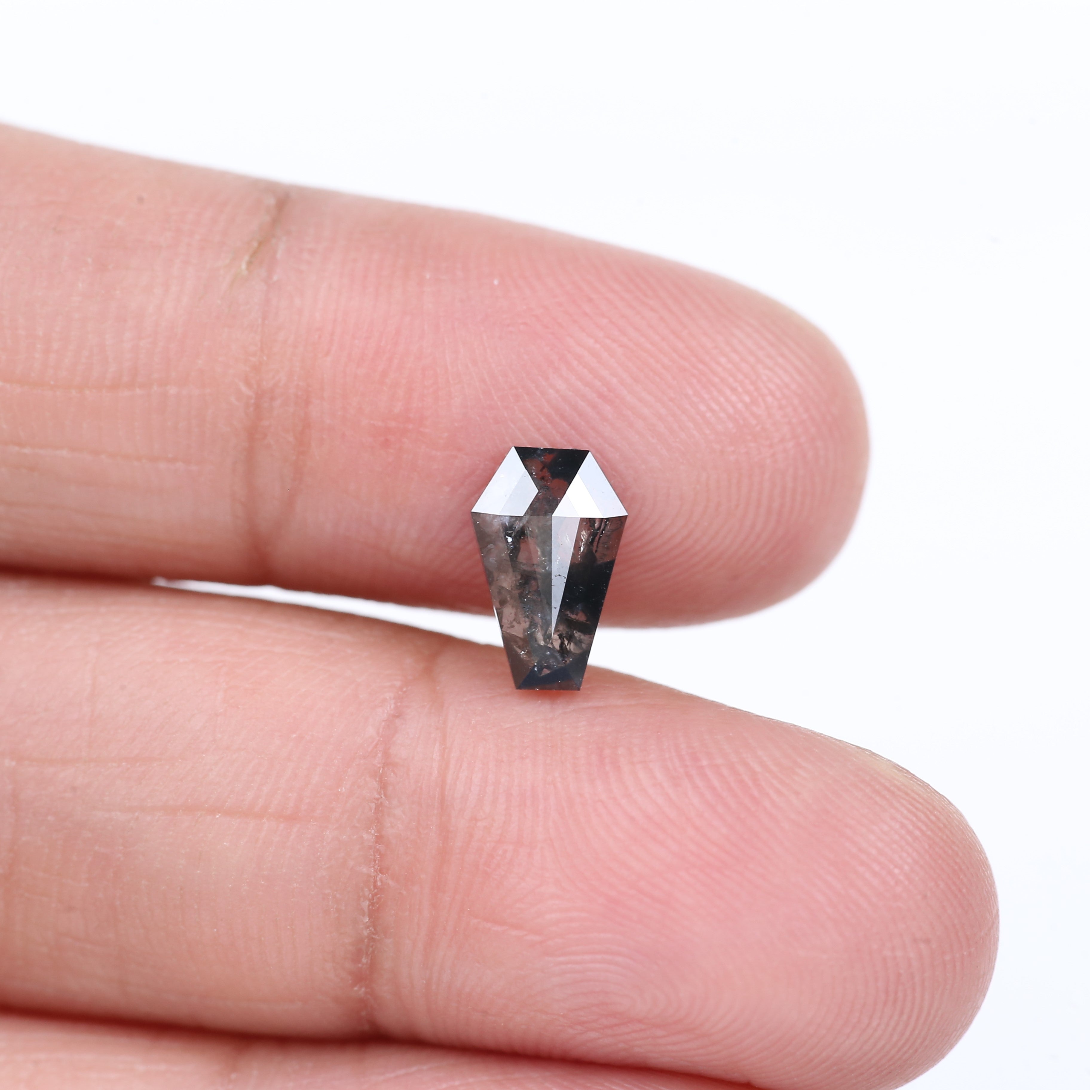 0.88 Carat Natural Black Coffin Cut Salt And Pepper Diamond 9.08 MM