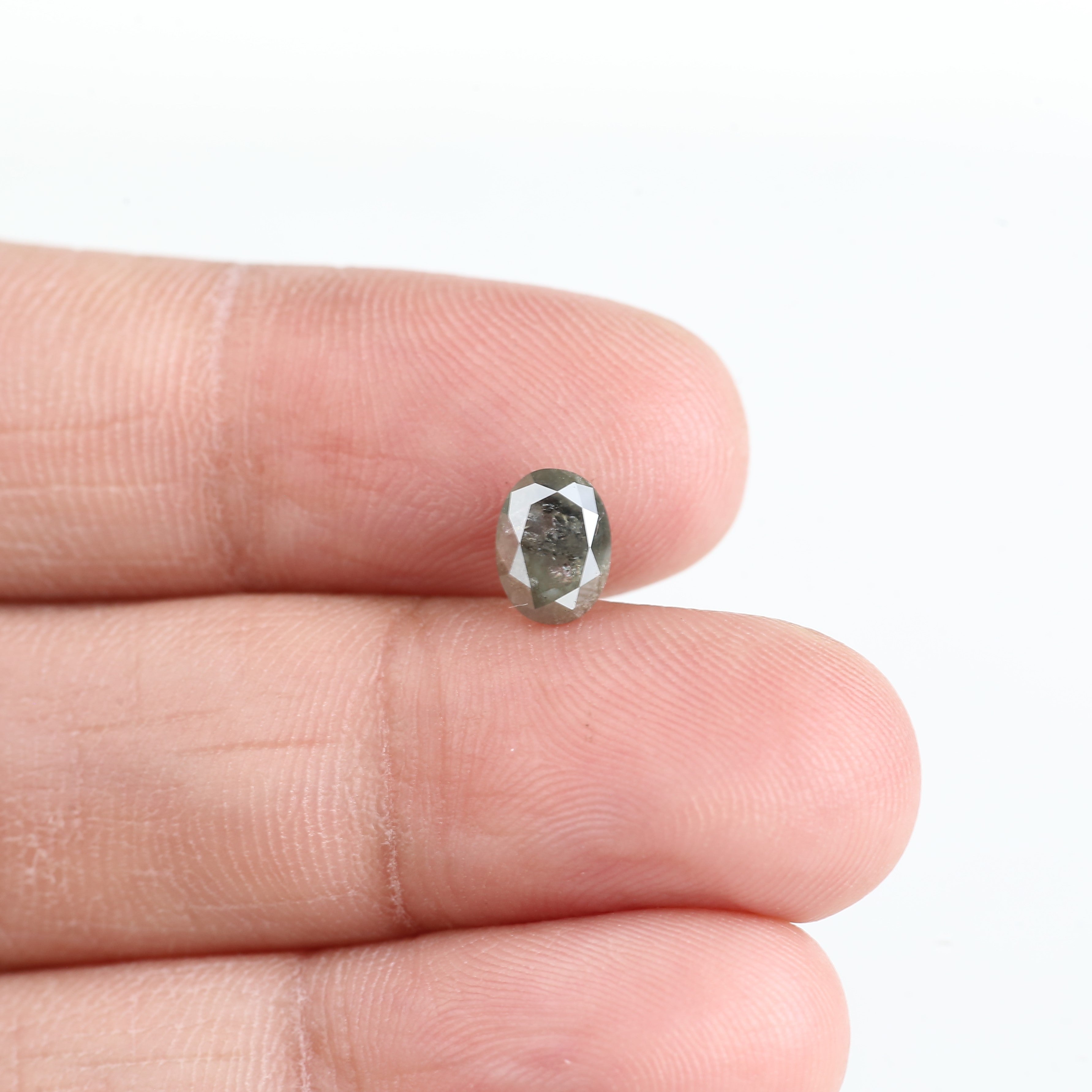 0.98 Carat Natural Oval Cut Grey Green Salt and Pepper Diamond 6.90 MM