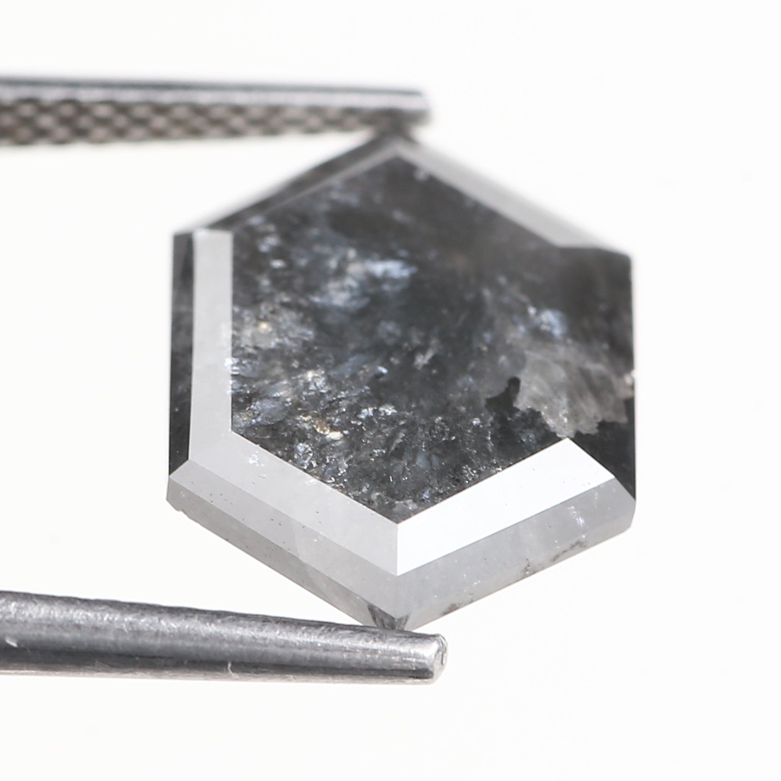 5 Carat Natural Gray Salt And Pepper Hexagon Cut Diamond 13.27 MM