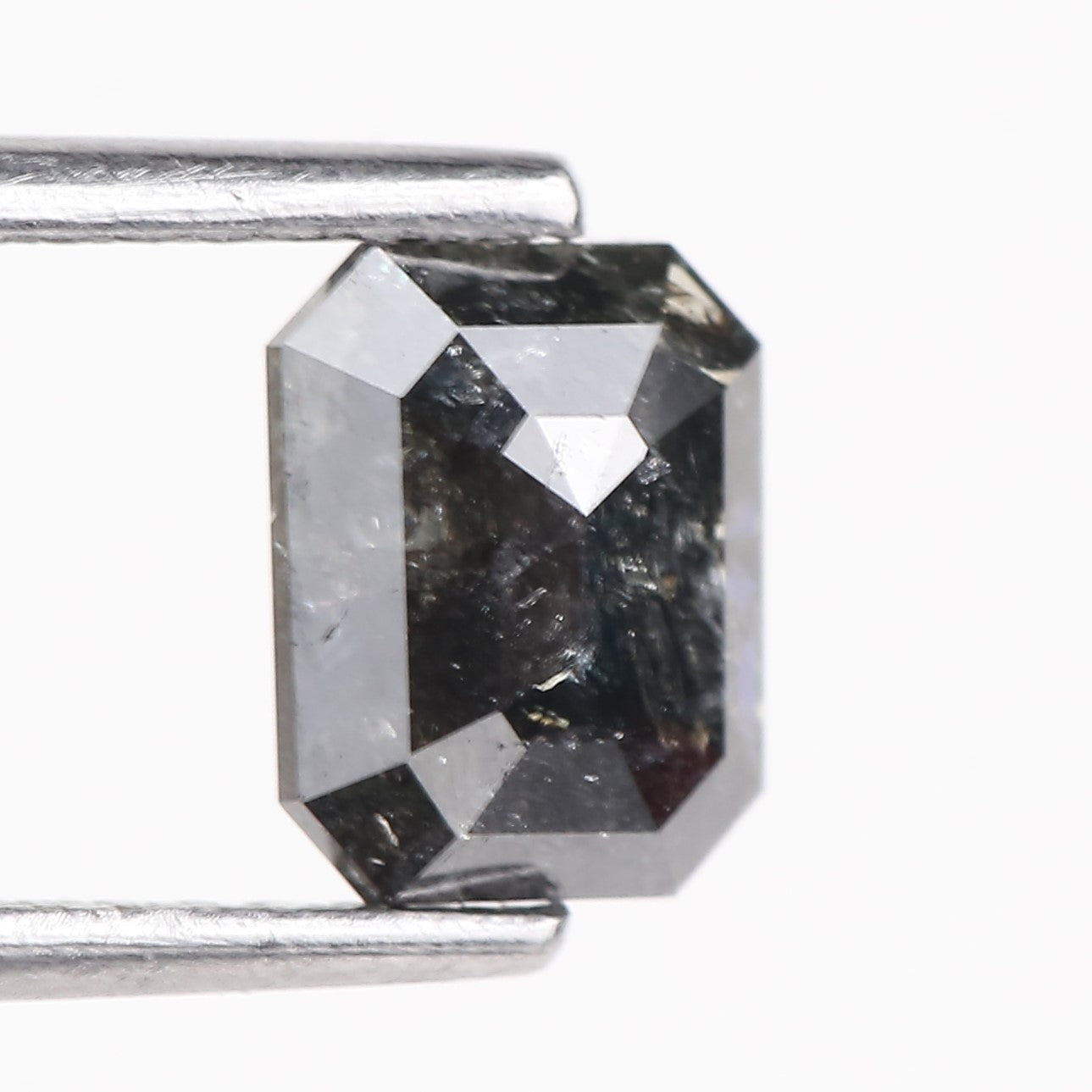 0.93 Carat Natural Black Emerald Cut Salt And Pepper Diamond 6.63 MM