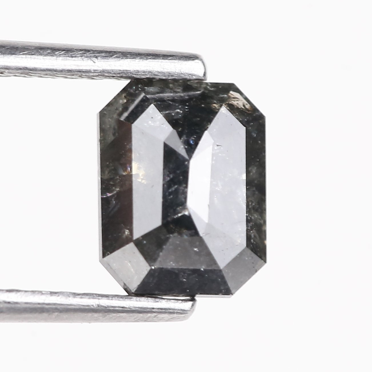 0.93 Carat Natural Black Emerald Cut Salt And Pepper Diamond 6.63 MM