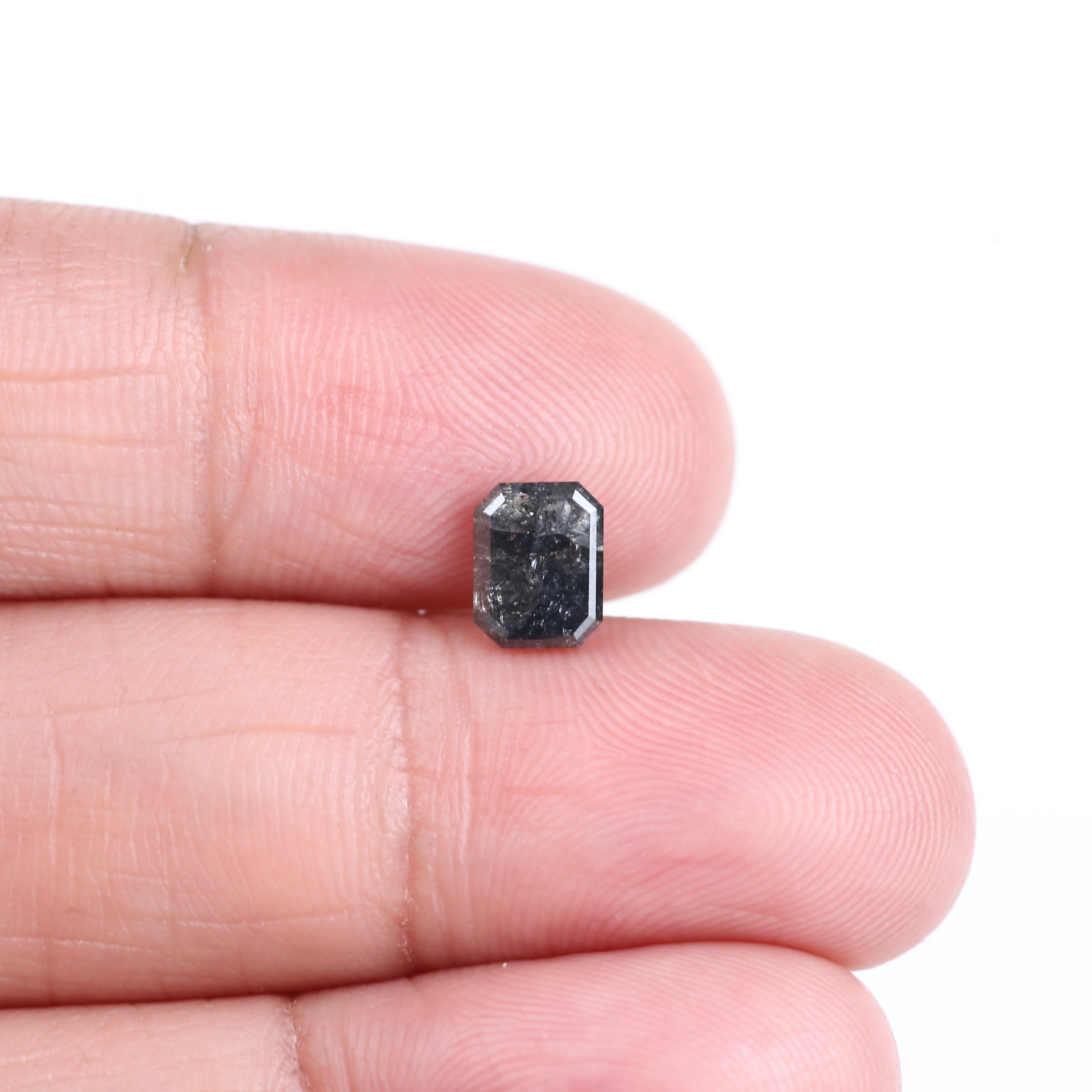 0.93 Carat Natural Black Emerald Cut Salt And Pepper Diamond 6.63 MM