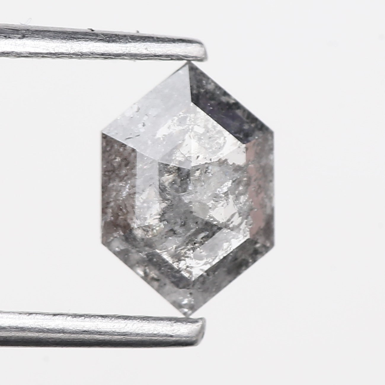 0.73 Carat Hexagon Salt Pepper Natural Grey diamonds For Sale 7.64 MM