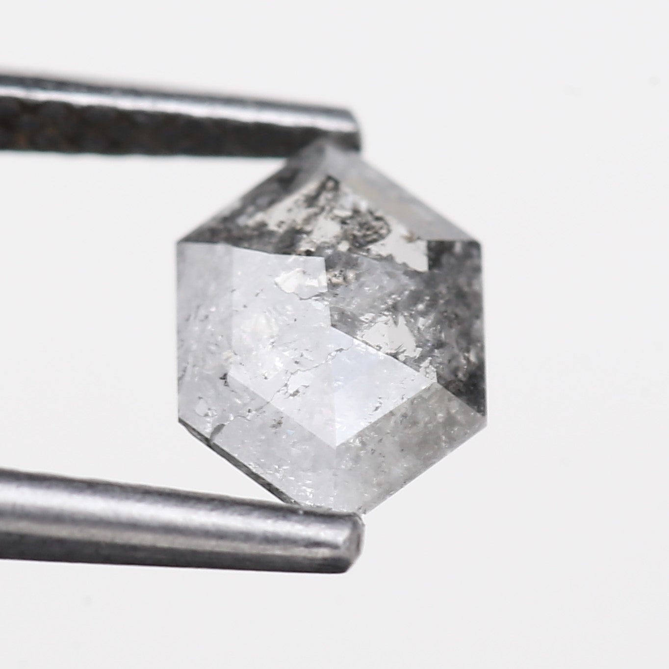 0.73 Carat Hexagon Salt Pepper Natural Grey diamonds For Sale 7.64 MM