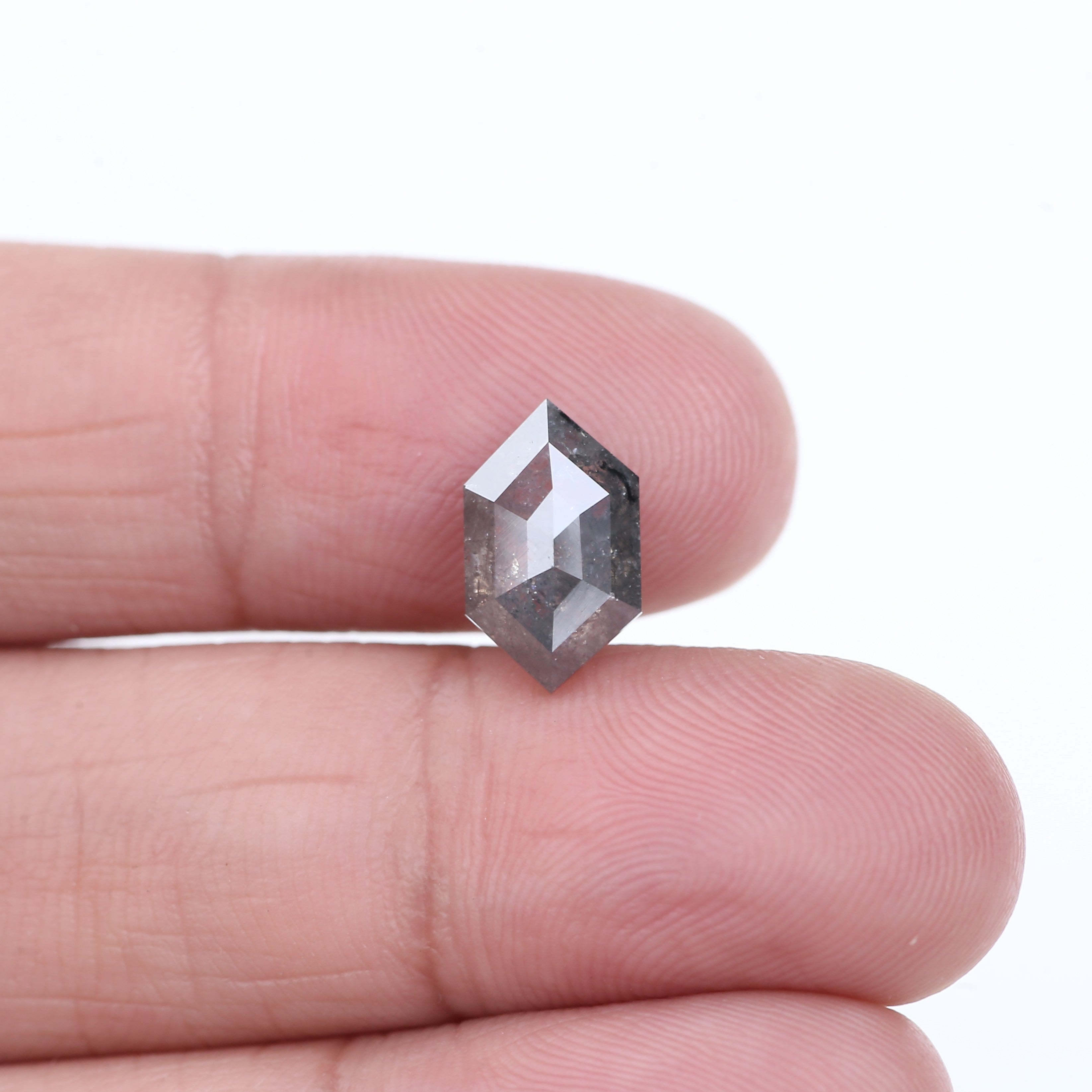 2.56 Carat Natural Salt Pepper Hexagon Cut Grey Diamond 11.60 MM