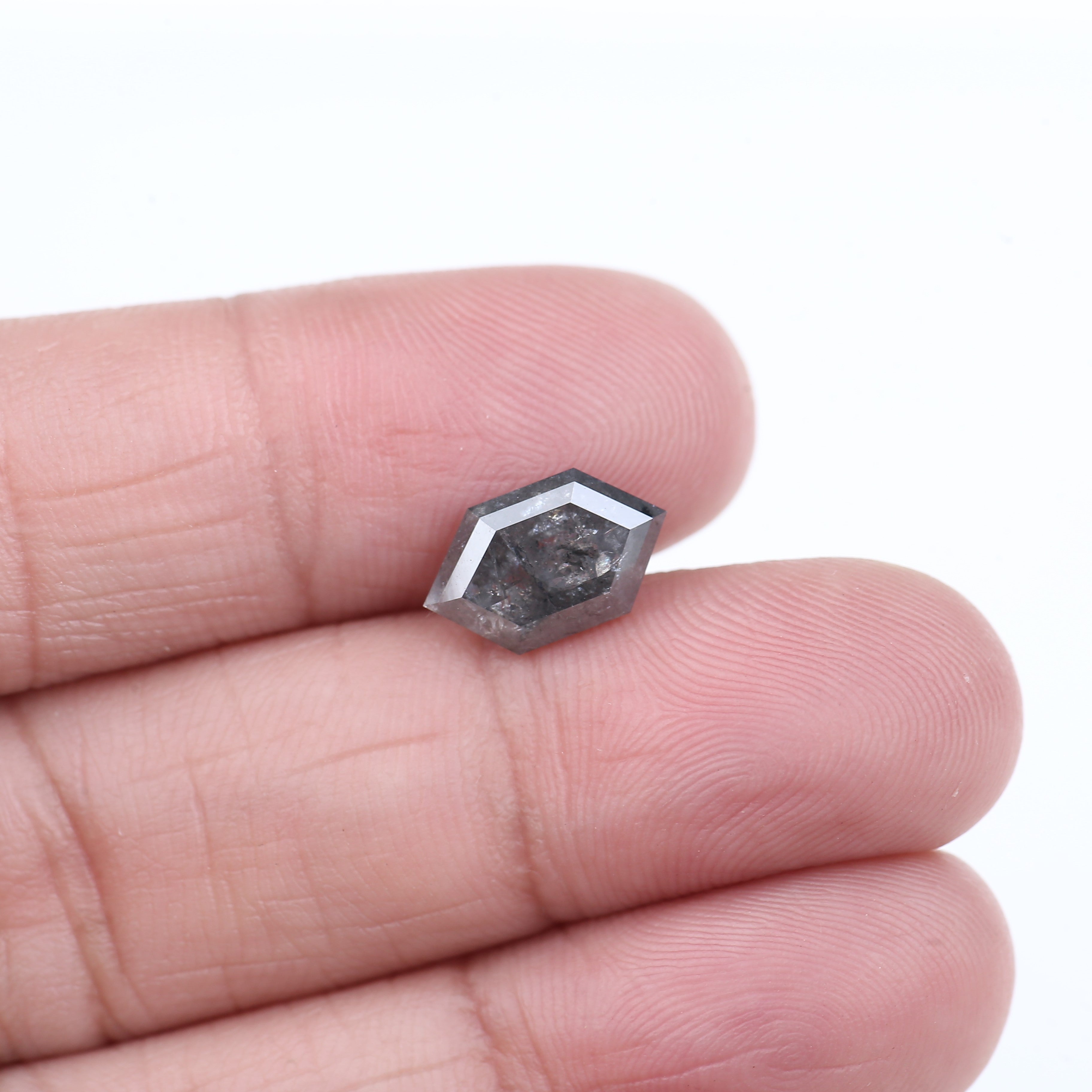 2.56 Carat Natural Salt Pepper Hexagon Cut Grey Diamond 11.60 MM