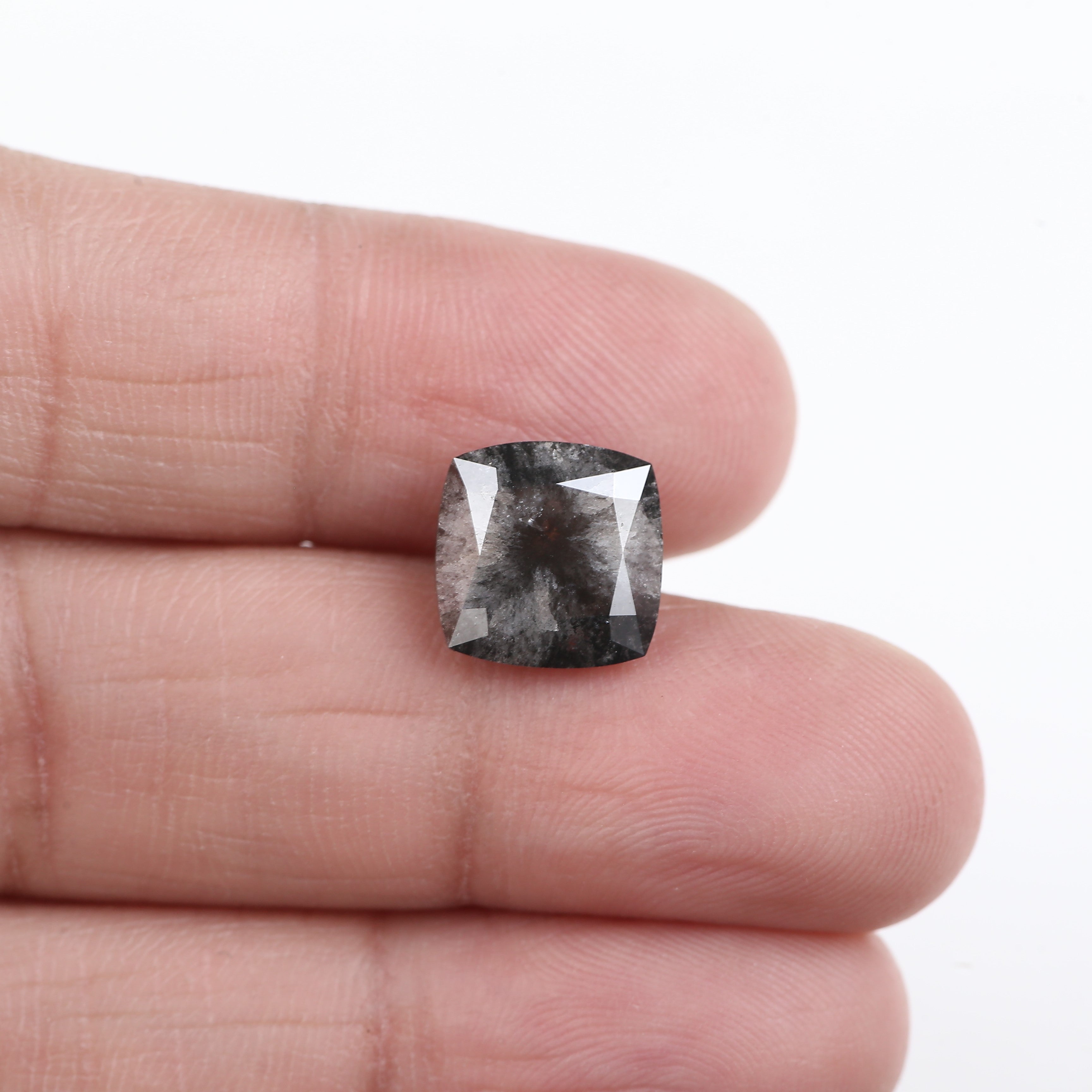 5.20 Carat Stormy Gray Cushion Cut Diamond Salt and Pepper 10.10 MM