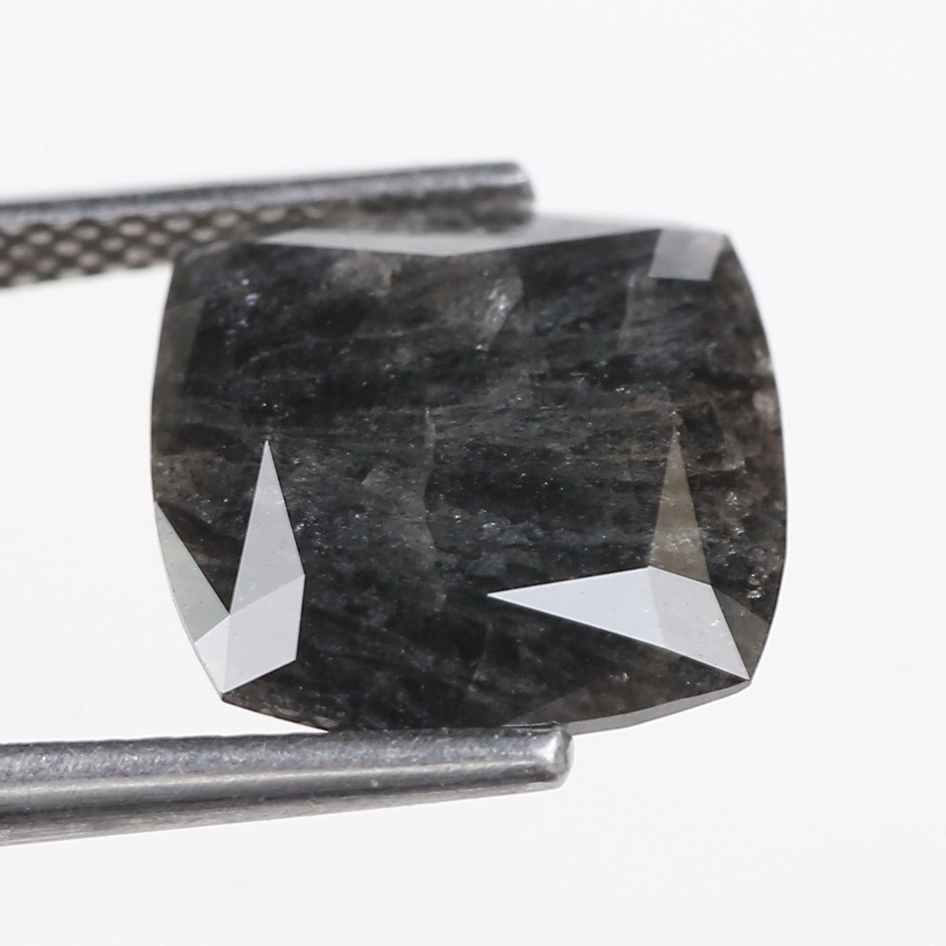 4.49 Carat Square Cushion Dark Gray Natural Salt and Pepper Diamond 11 MM