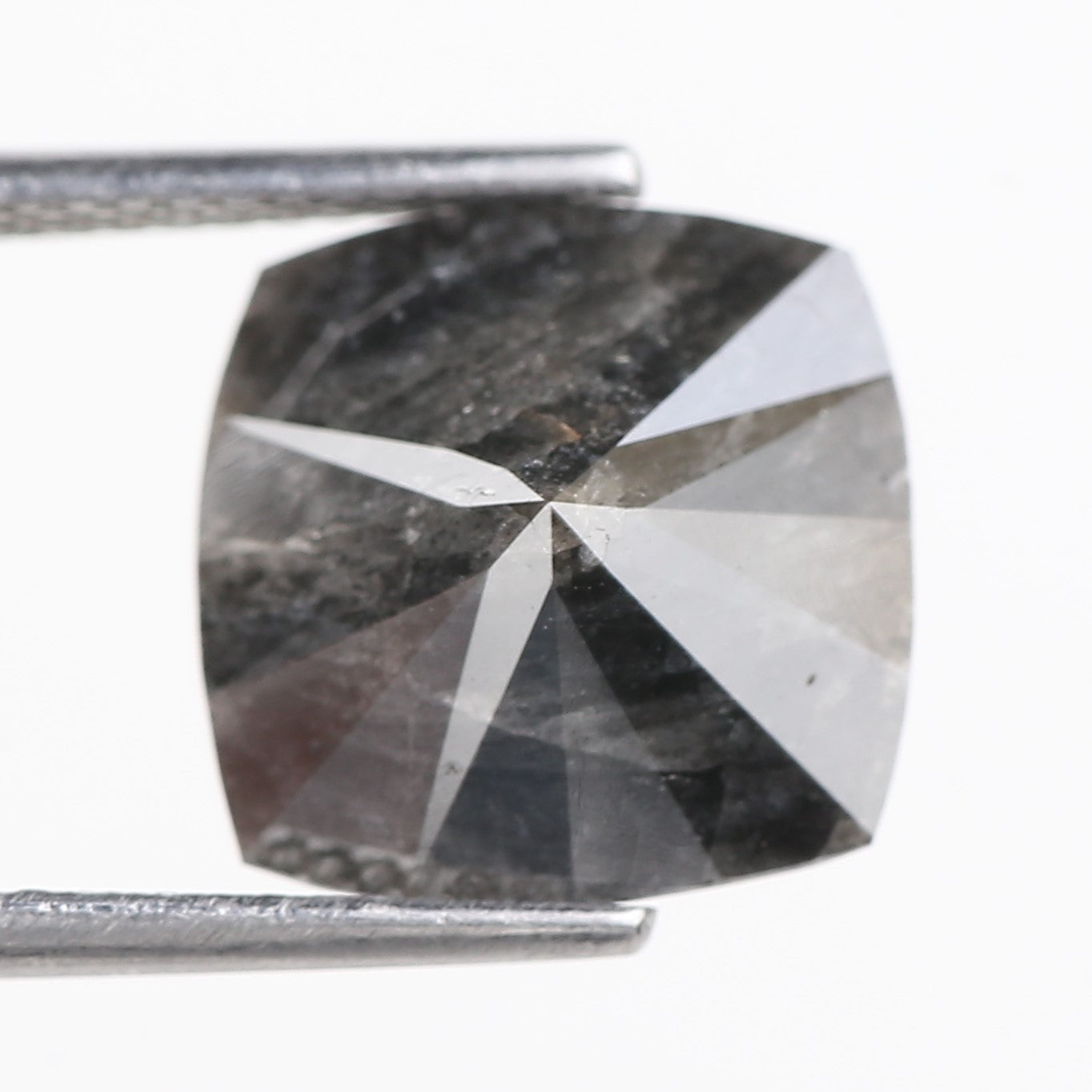 4.49 Carat Square Cushion Dark Gray Natural Salt and Pepper Diamond 11 MM