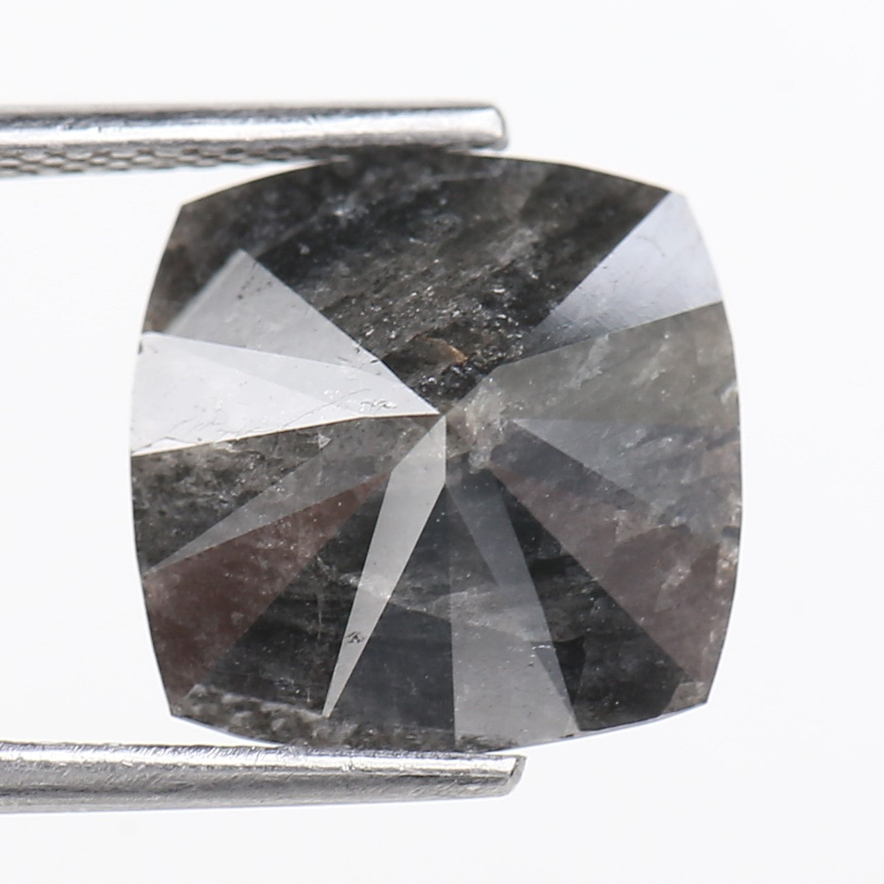 4.49 Carat Square Cushion Dark Gray Natural Salt and Pepper Diamond 11 MM