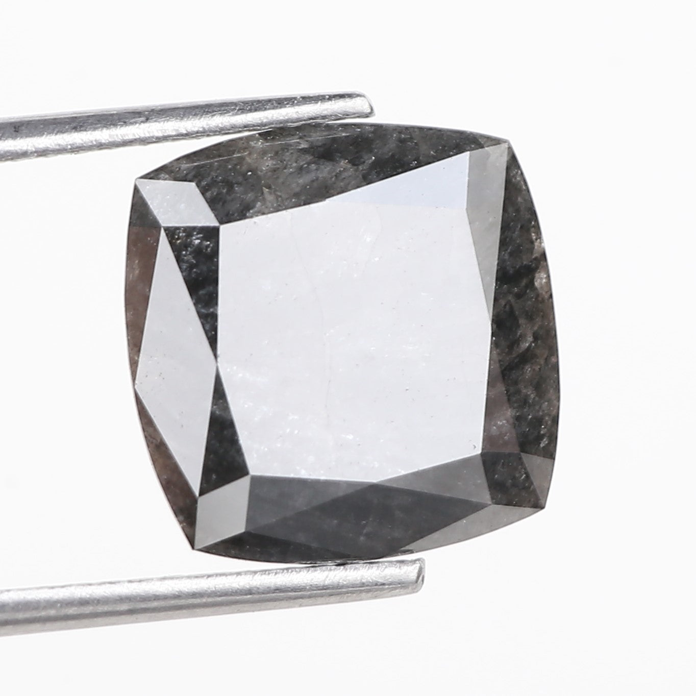 4.49 Carat Square Cushion Dark Gray Natural Salt and Pepper Diamond 11 MM