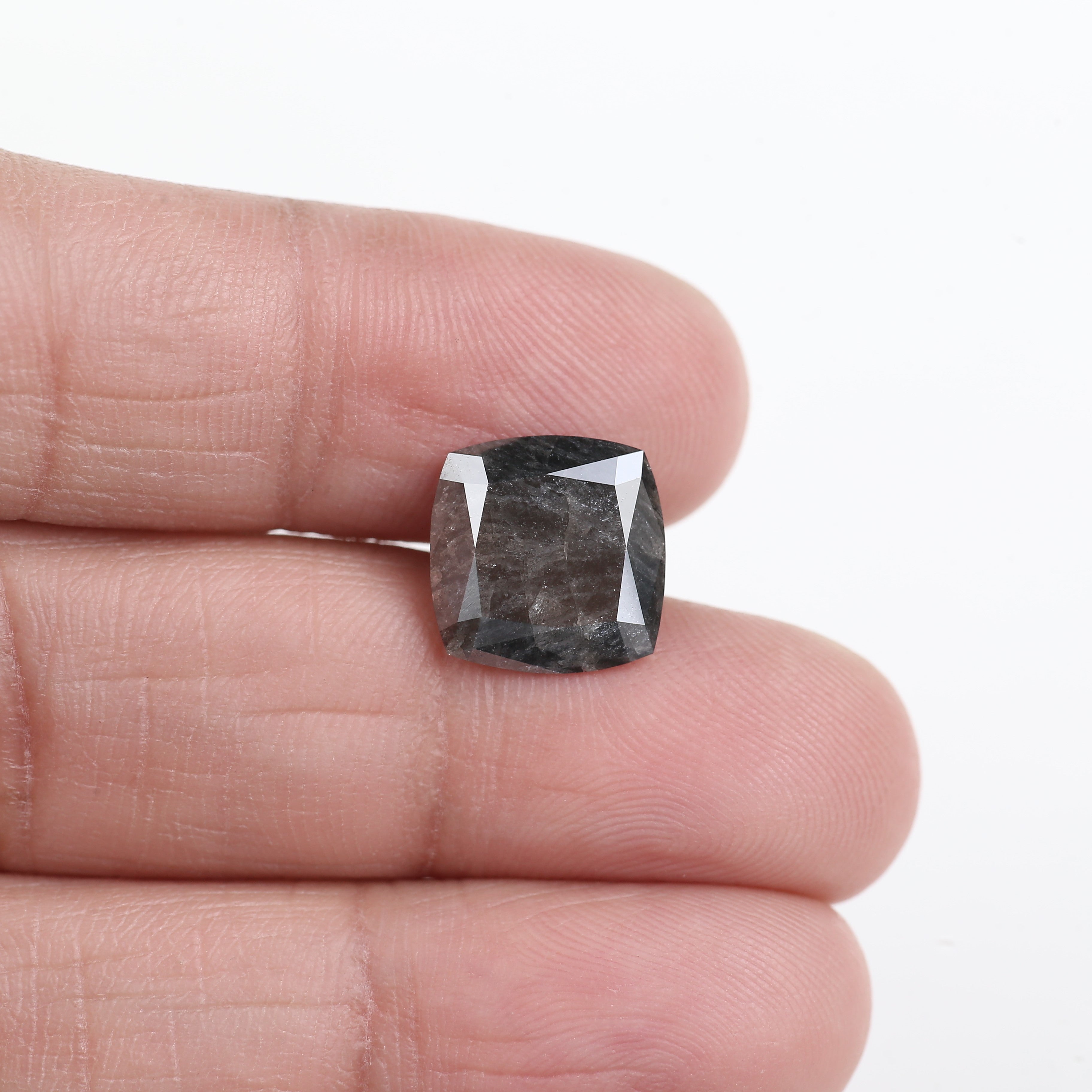 4.49 Carat Square Cushion Dark Gray Natural Salt and Pepper Diamond 11 MM