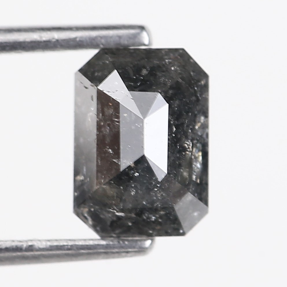 1.30 Carat Salt and Pepper Diamond Emerald Cut For Black Speckled Ring