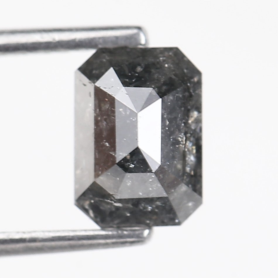 1.30 Carat Salt and Pepper Diamond Emerald Cut For Black Speckled Ring