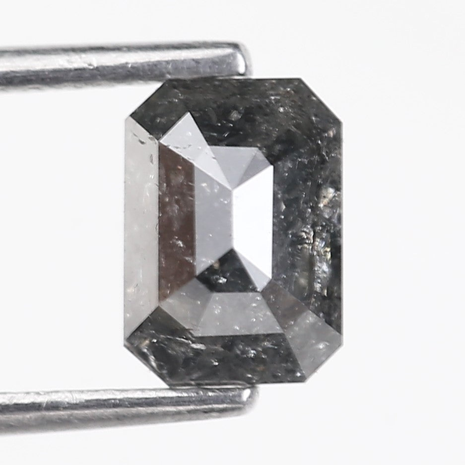 1.30 Carat Salt and Pepper Diamond Emerald Cut For Black Speckled Ring