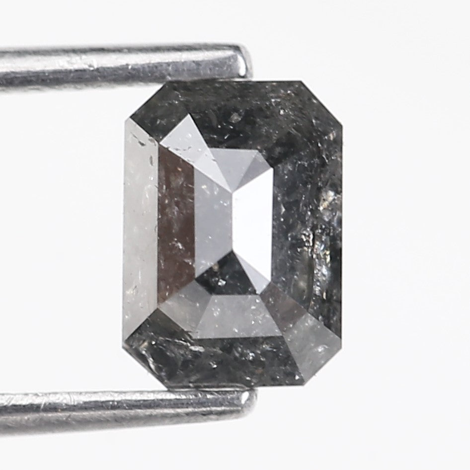 1.30 Carat Salt and Pepper Diamond Emerald Cut For Black Speckled Ring
