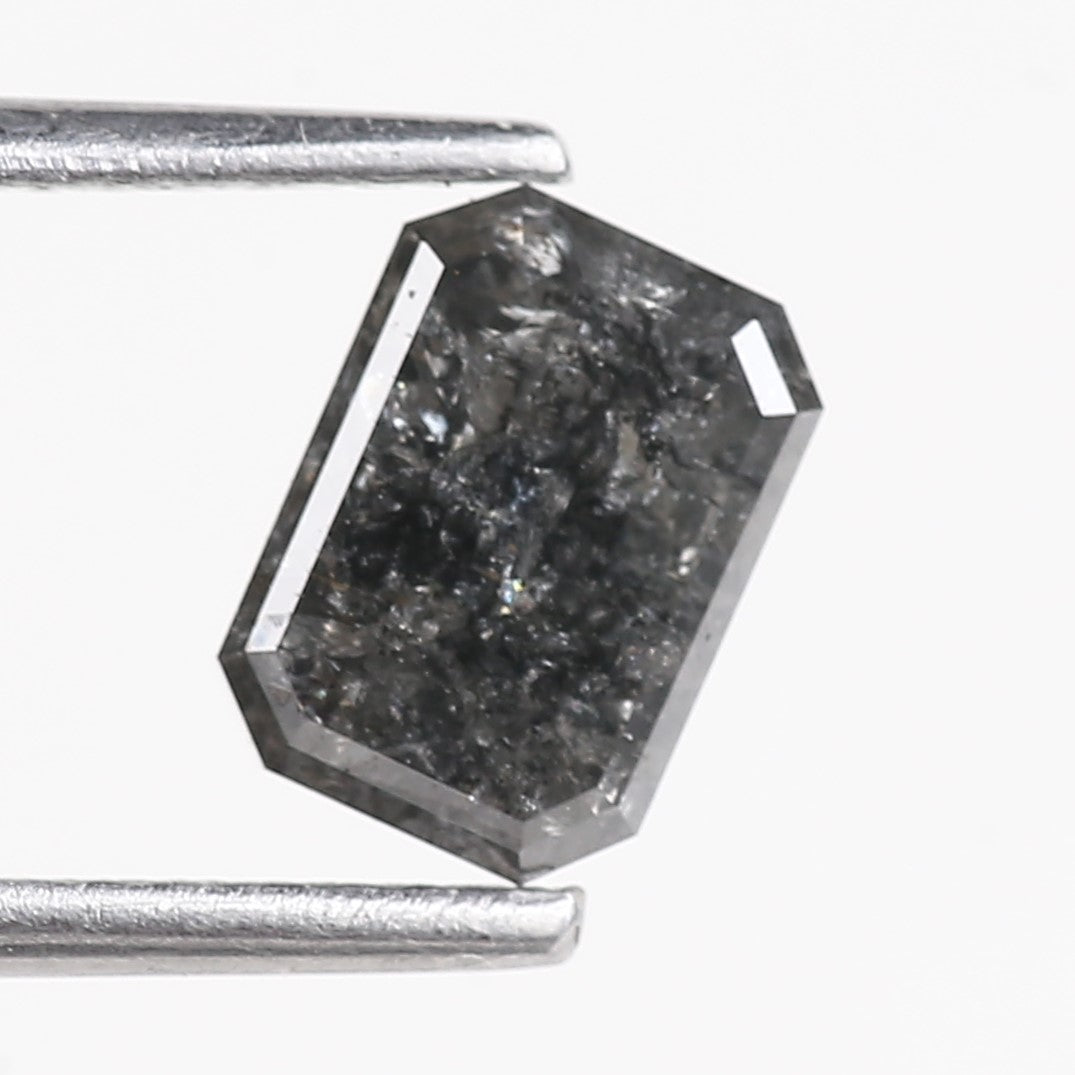 1.30 Carat Salt and Pepper Diamond Emerald Cut For Black Speckled Ring