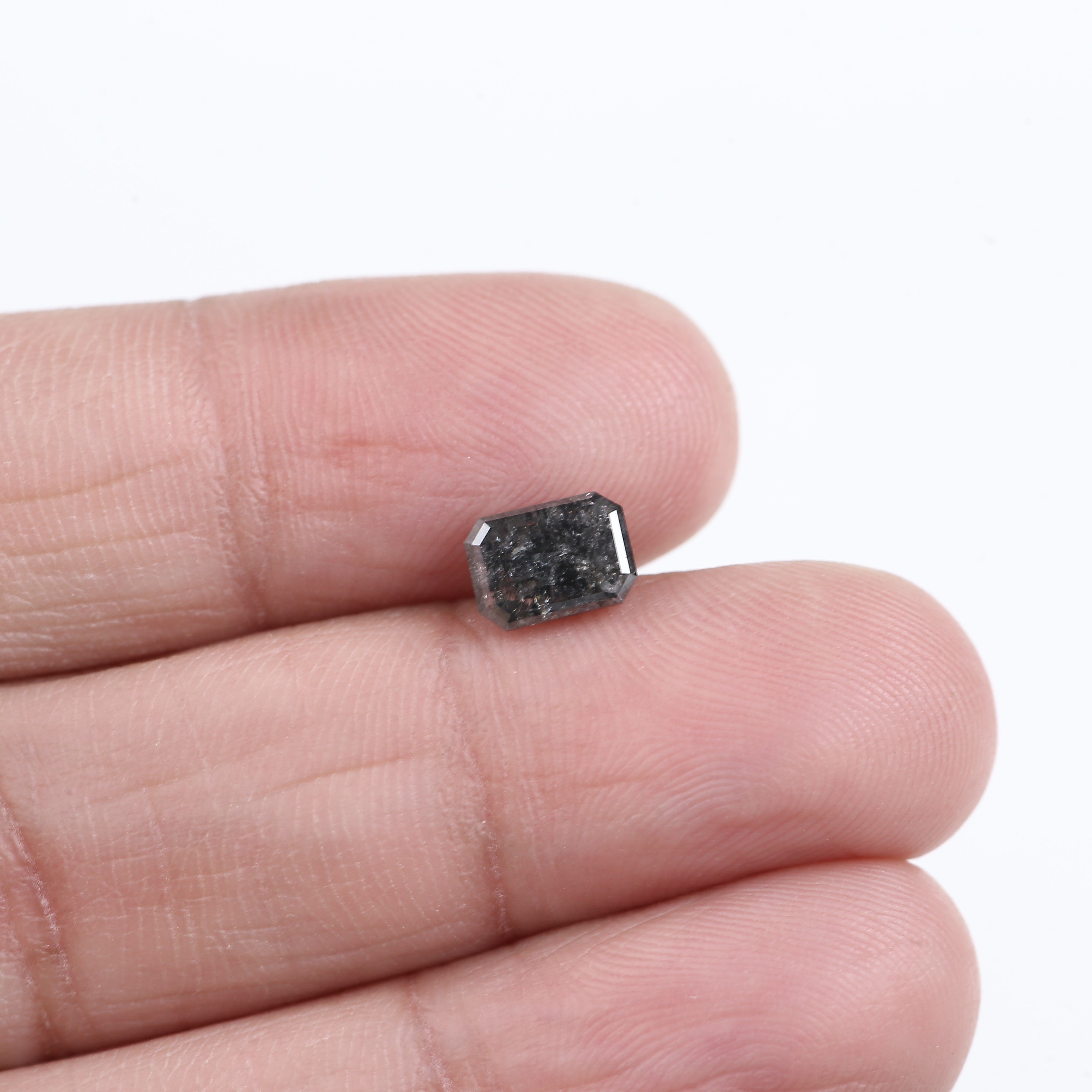 1.30 Carat Salt and Pepper Diamond Emerald Cut For Black Speckled Ring