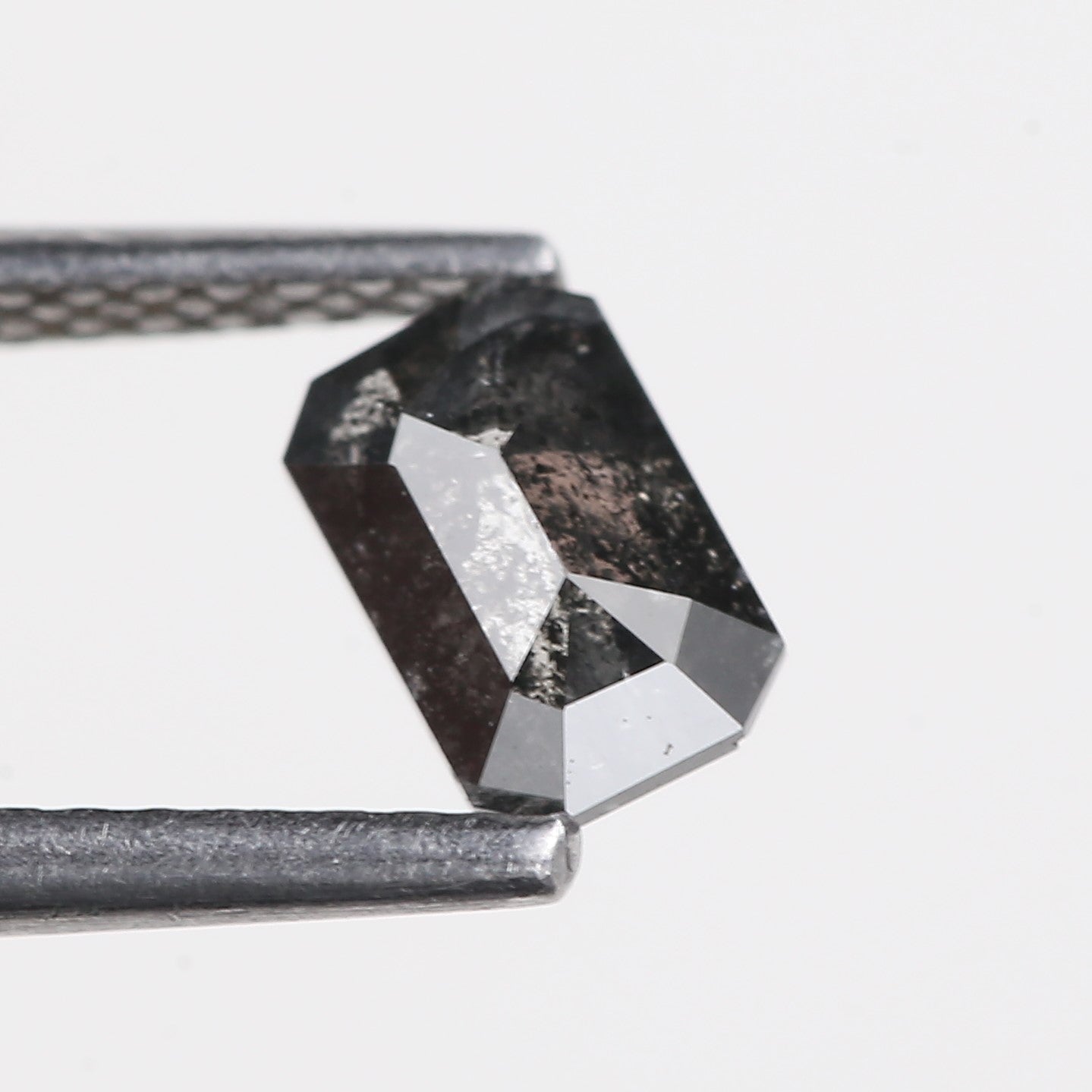 0.64 Carat Natural Fancy Black Emerald Cut Salt and Pepper Diamond 6 MM