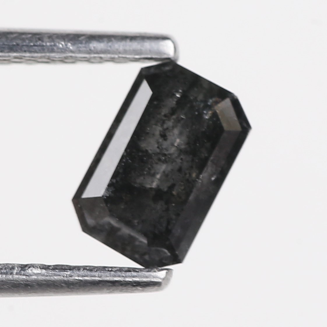 0.64 Carat Natural Fancy Black Emerald Cut Salt and Pepper Diamond 6 MM
