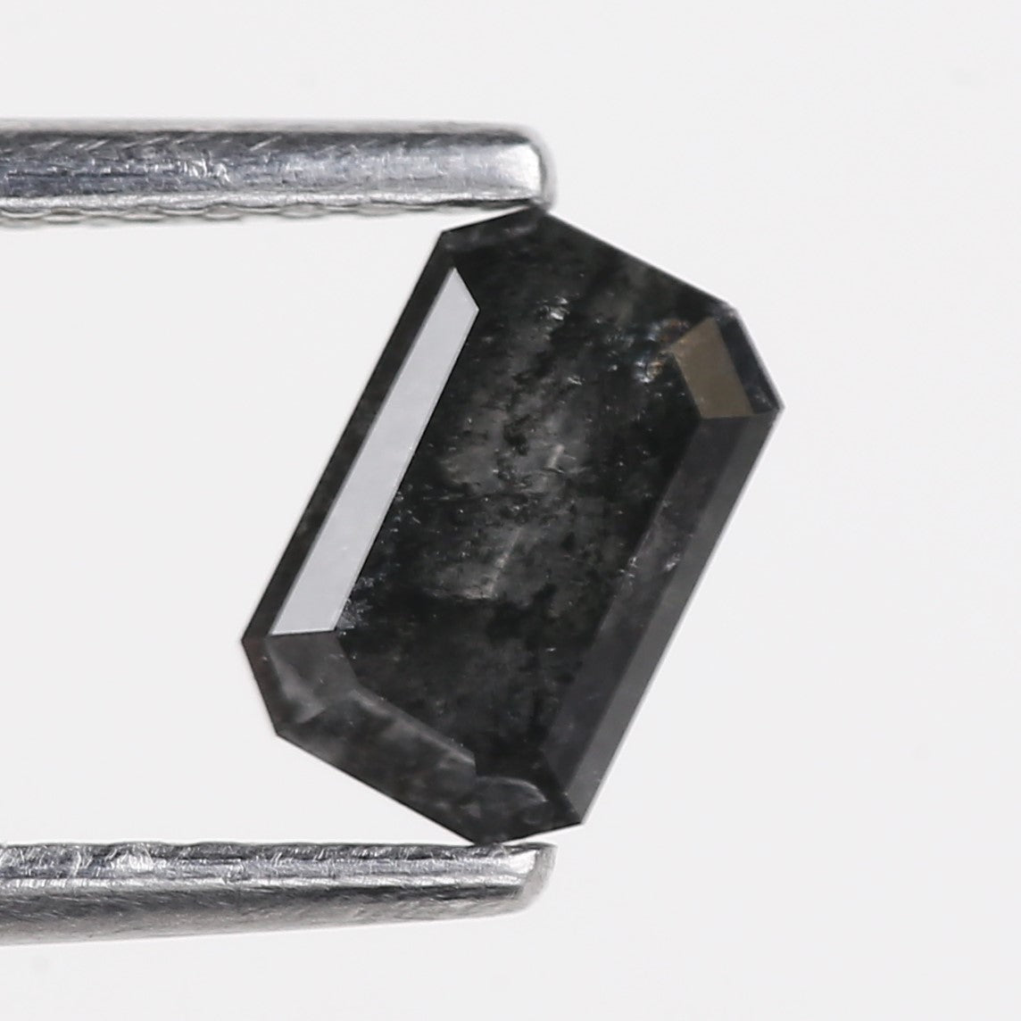 0.64 Carat Natural Fancy Black Emerald Cut Salt and Pepper Diamond 6 MM