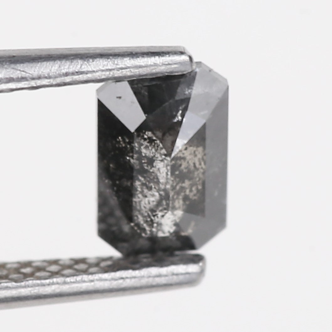 0.64 Carat Natural Fancy Black Emerald Cut Salt and Pepper Diamond 6 MM