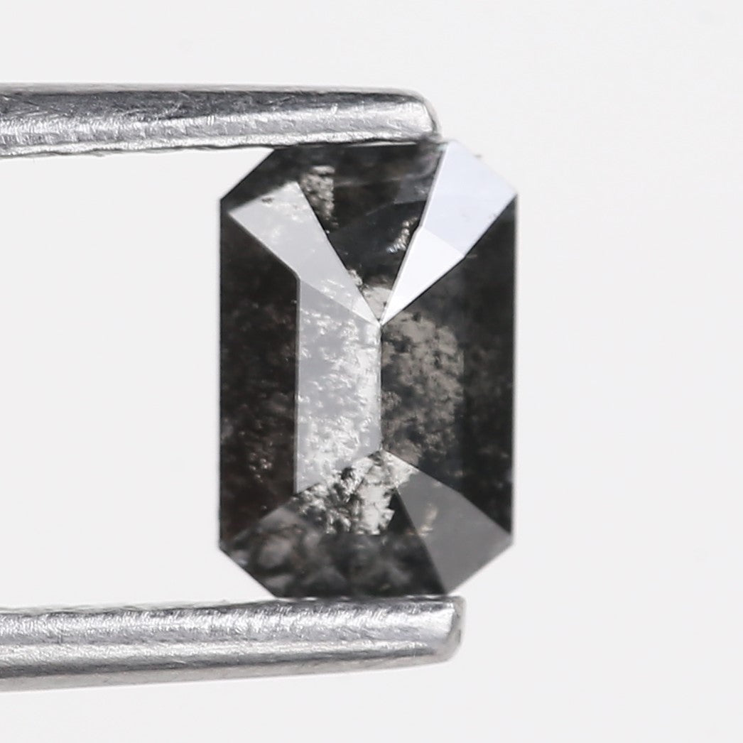0.64 Carat Natural Fancy Black Emerald Cut Salt and Pepper Diamond 6 MM