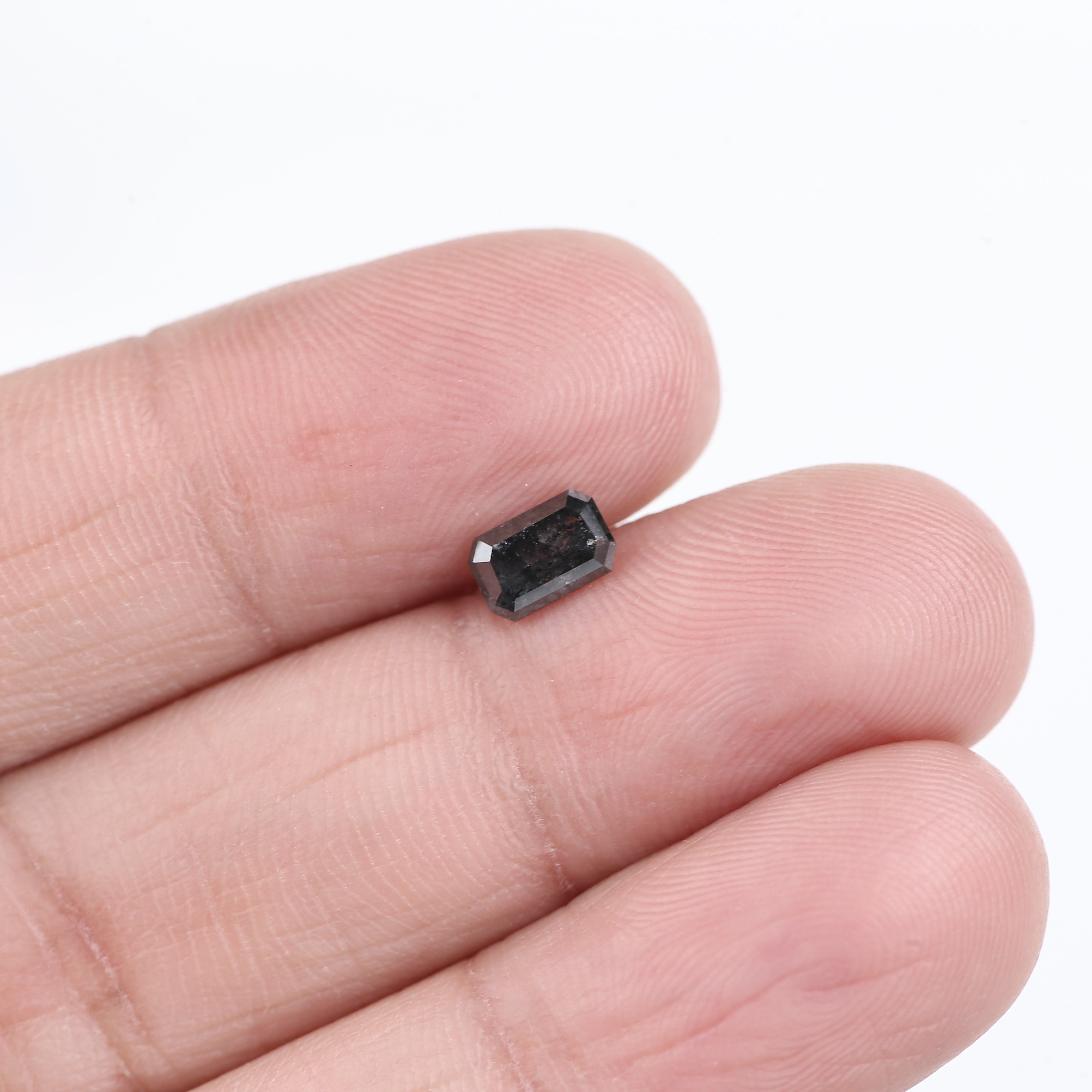 0.64 Carat Natural Fancy Black Emerald Cut Salt and Pepper Diamond 6 MM