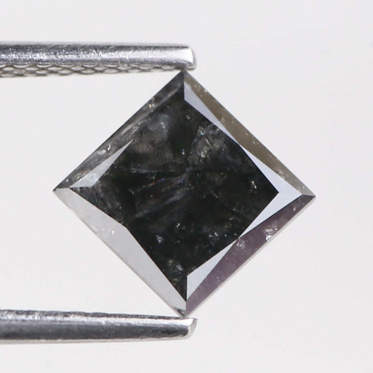 1.52 Ct Natural Black Princess Cut Salt and Pepper Diamond 6.47 MM