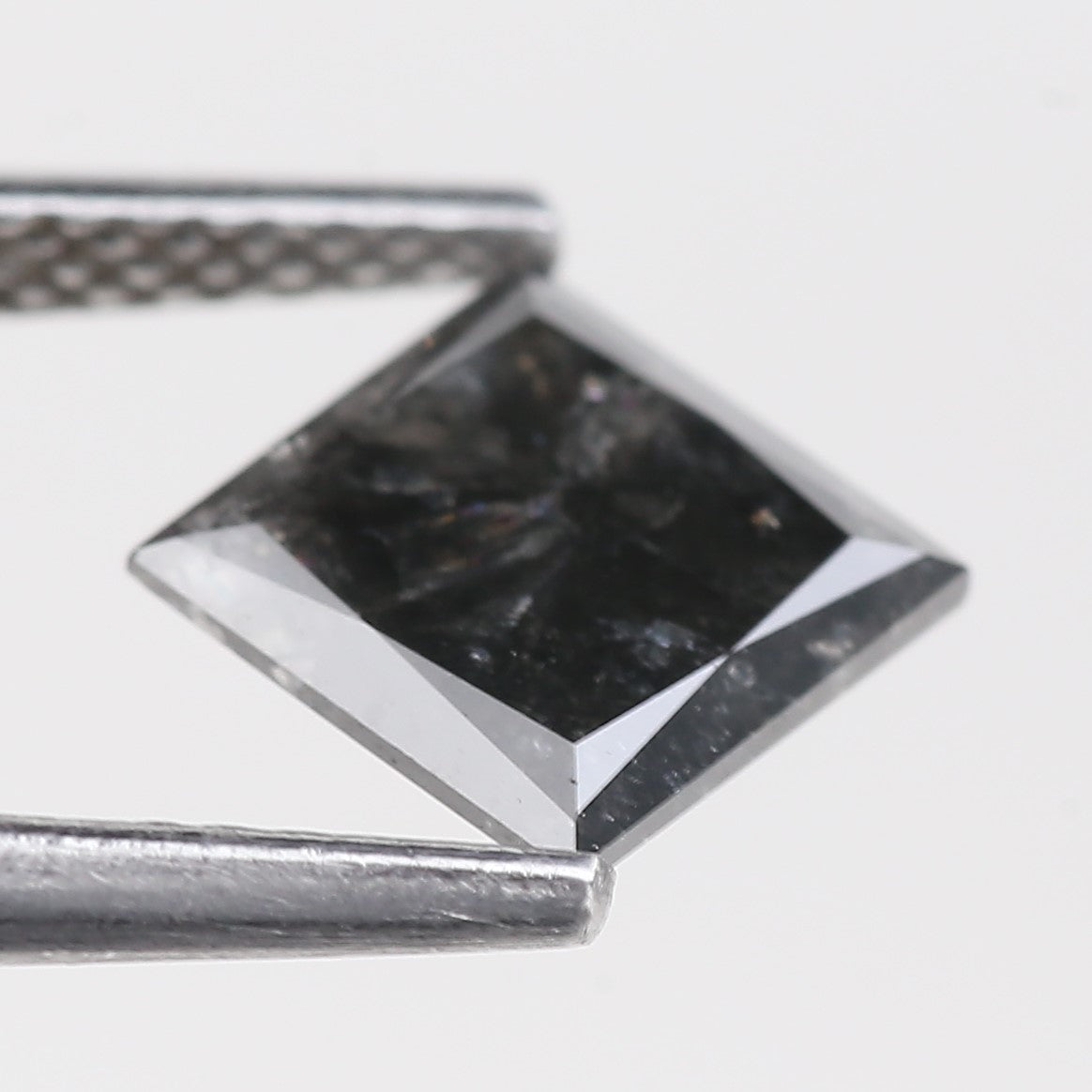 1.52 Ct Natural Black Princess Cut Salt and Pepper Diamond 6.47 MM