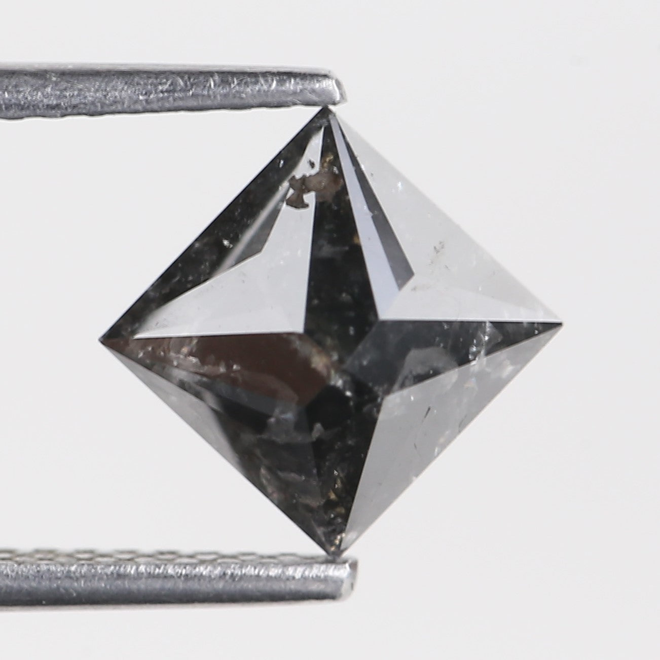 1.52 Ct Natural Black Princess Cut Salt and Pepper Diamond 6.47 MM